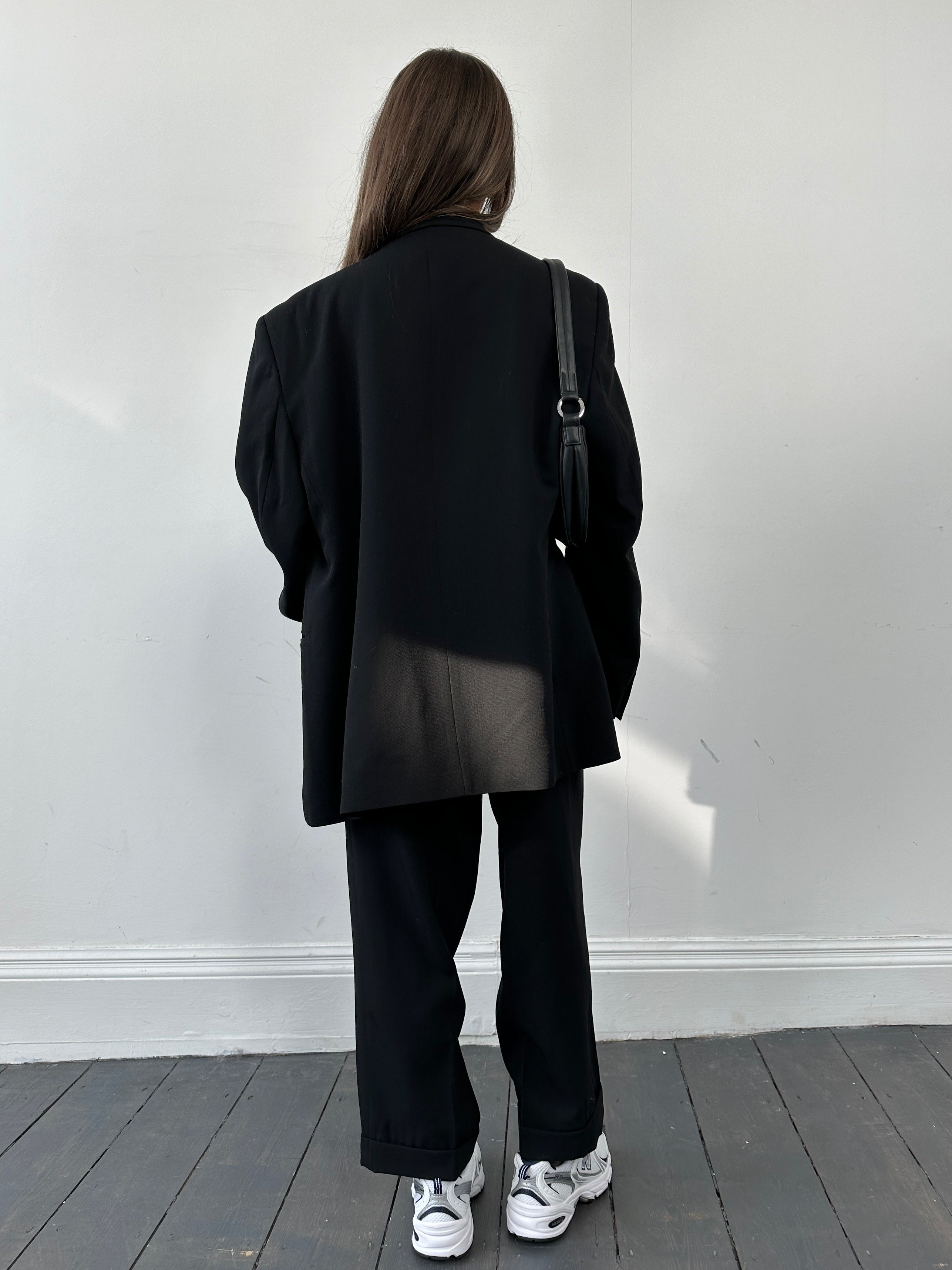 Yves Saint Laurent wool three-piece suit in size 40S/W30, featuring tailored jacket, vest, and matching trousers in classic style