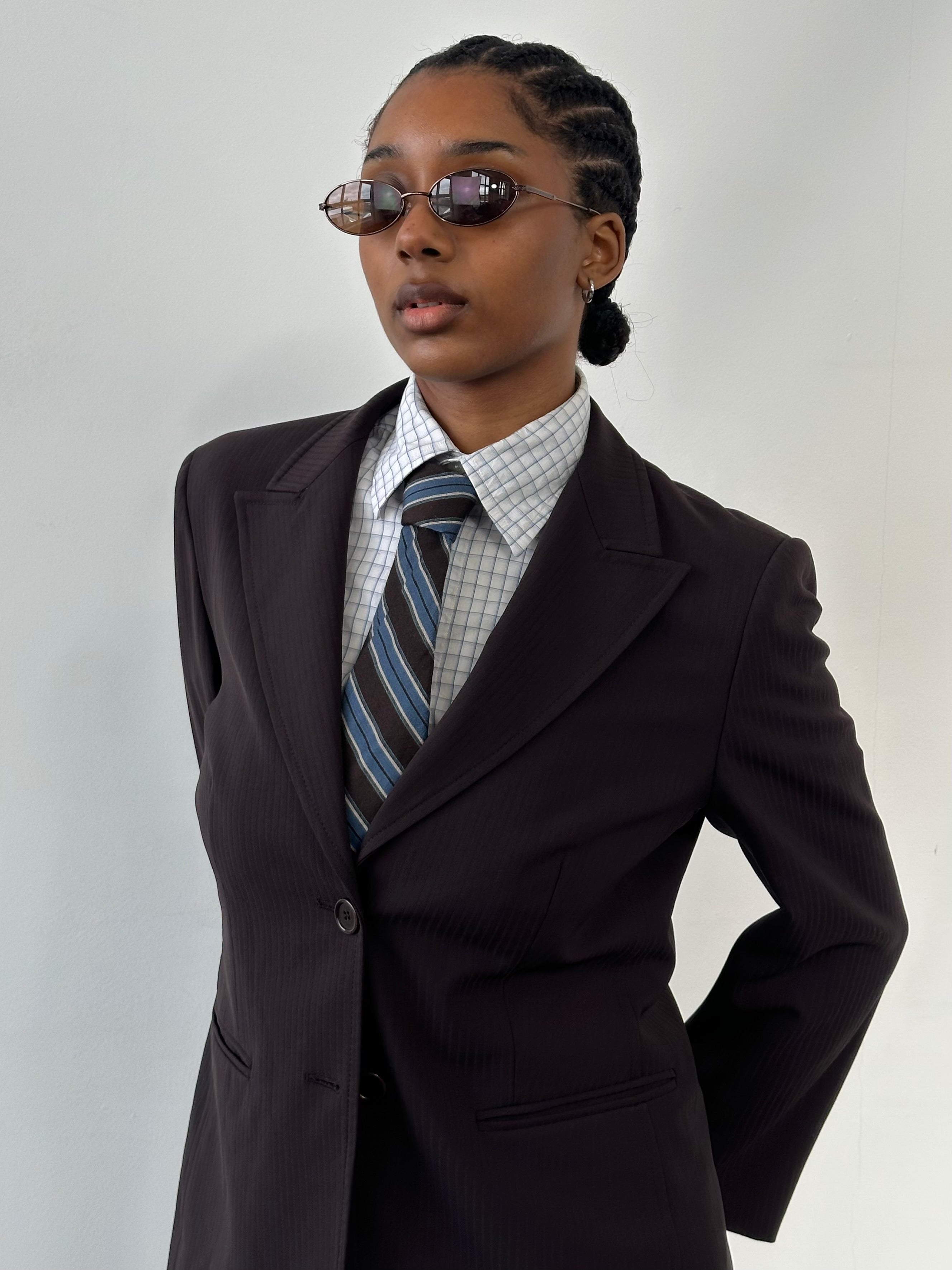Marella 2000s wool single-breasted blazer in size S, tailored fit with classic lapels and button closure, in neutral color.