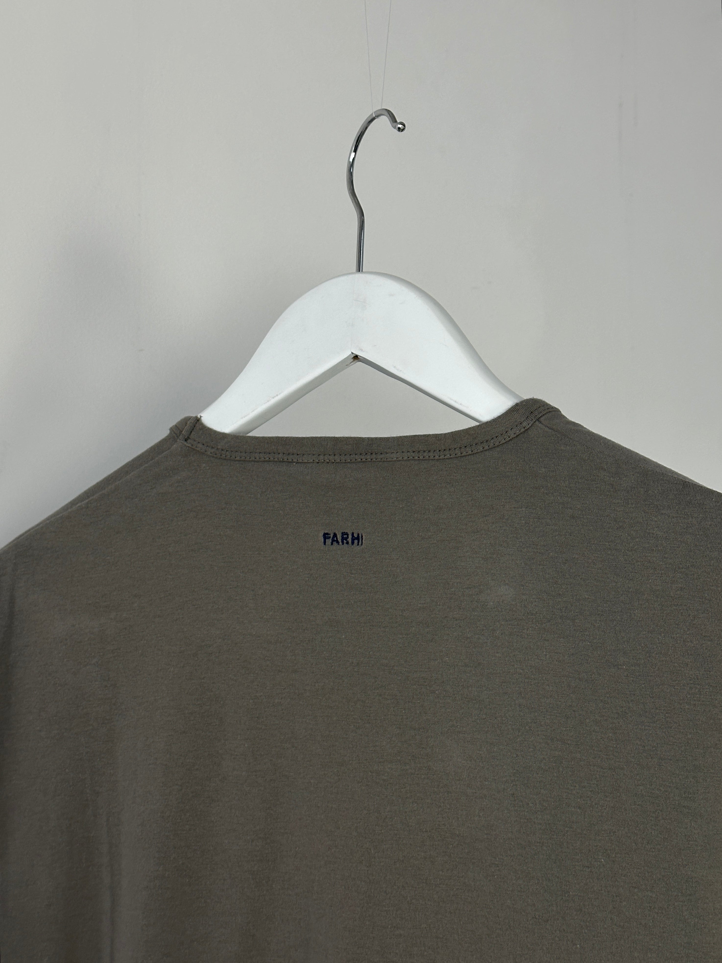 Nicole Farhi cotton long sleeve T-shirt in size M/L, shown in a natural pose, with a classic crew neck and soft fabric.