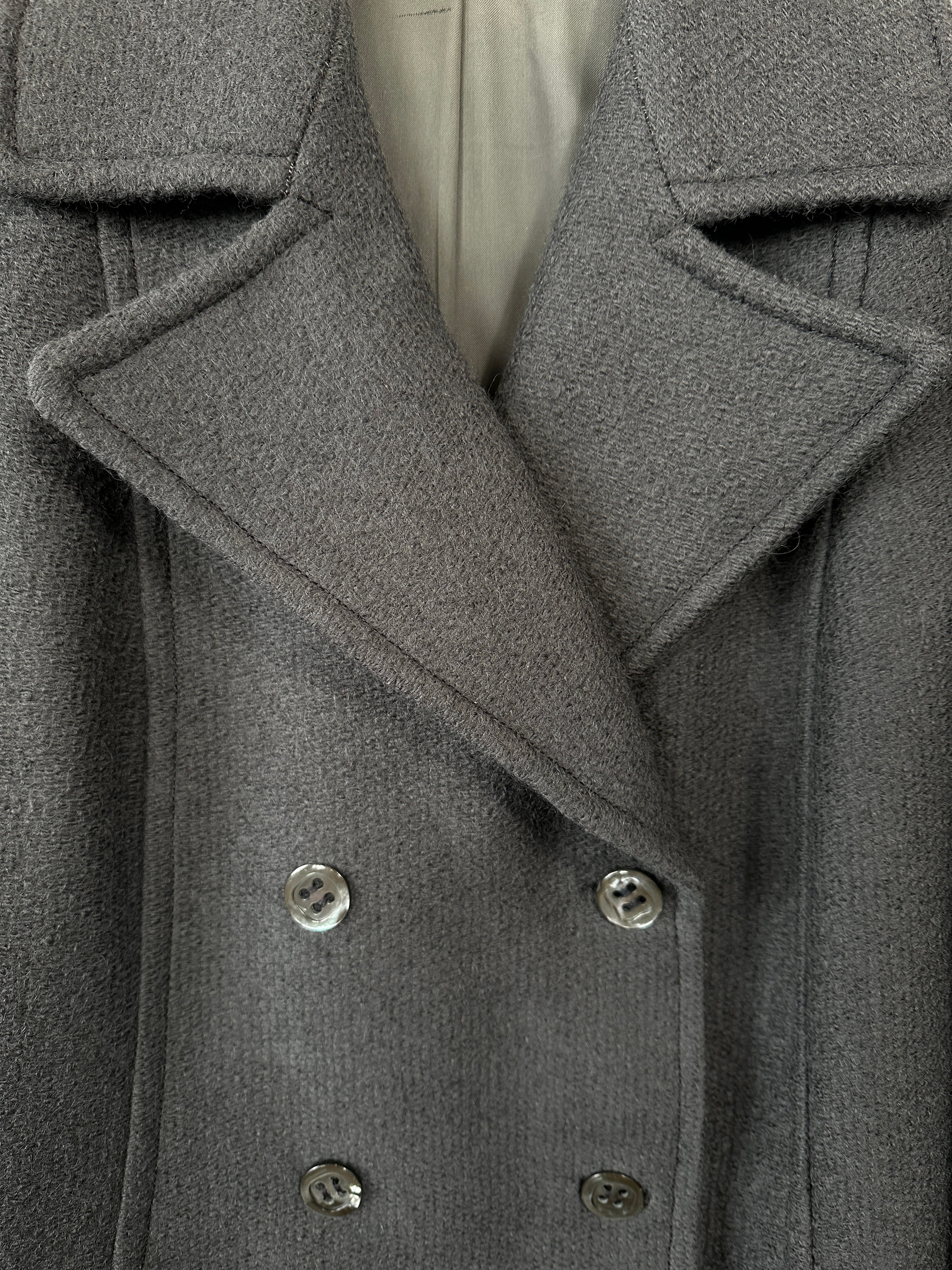 Vintage wool double-breasted A-line coat in M/L size, featuring classic design and warm fabric, ideal for stylish winter wear.