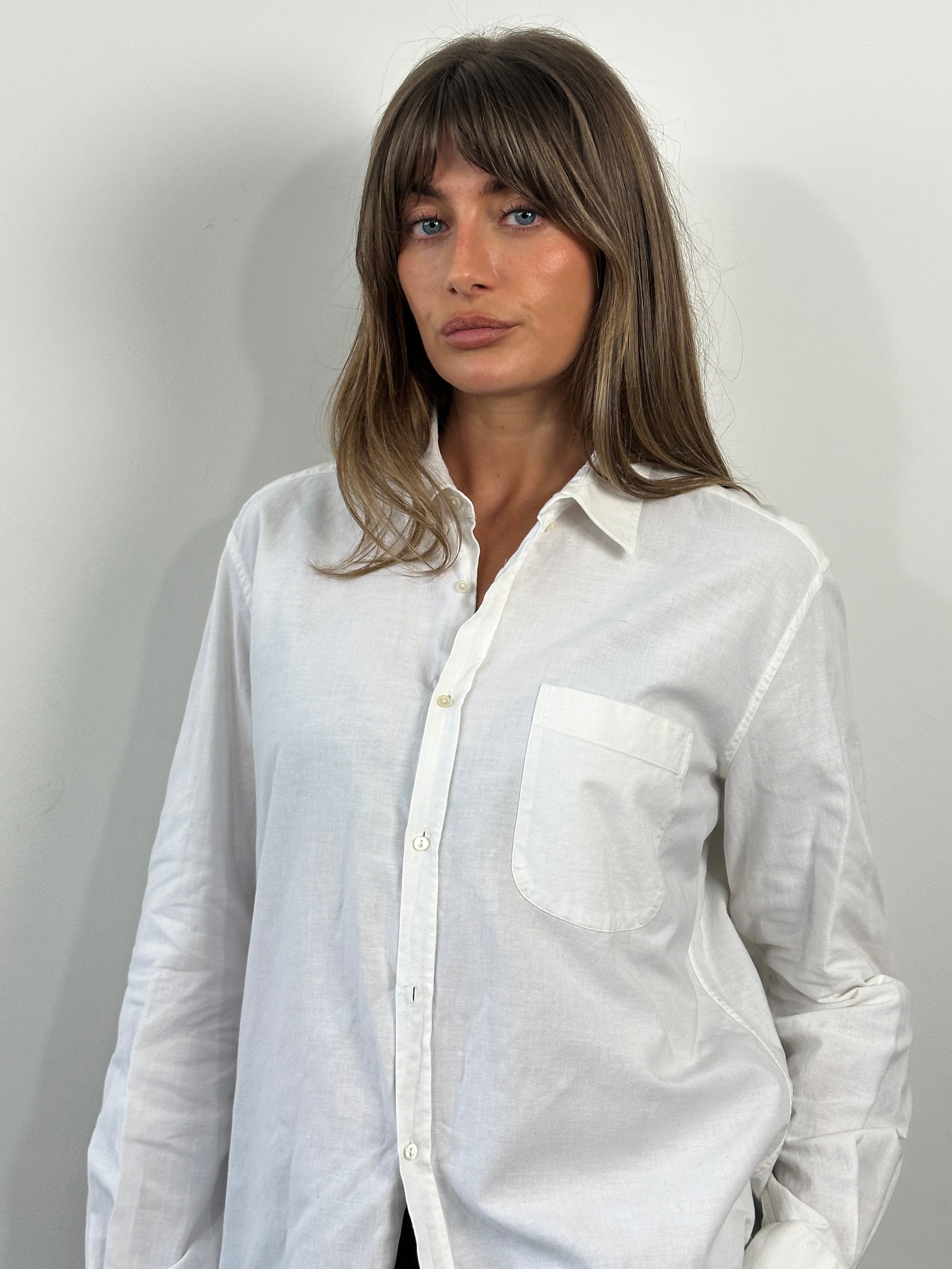 Yves Saint Laurent 1990s pure cotton shirt, men's size L, featuring classic design and soft white fabric.