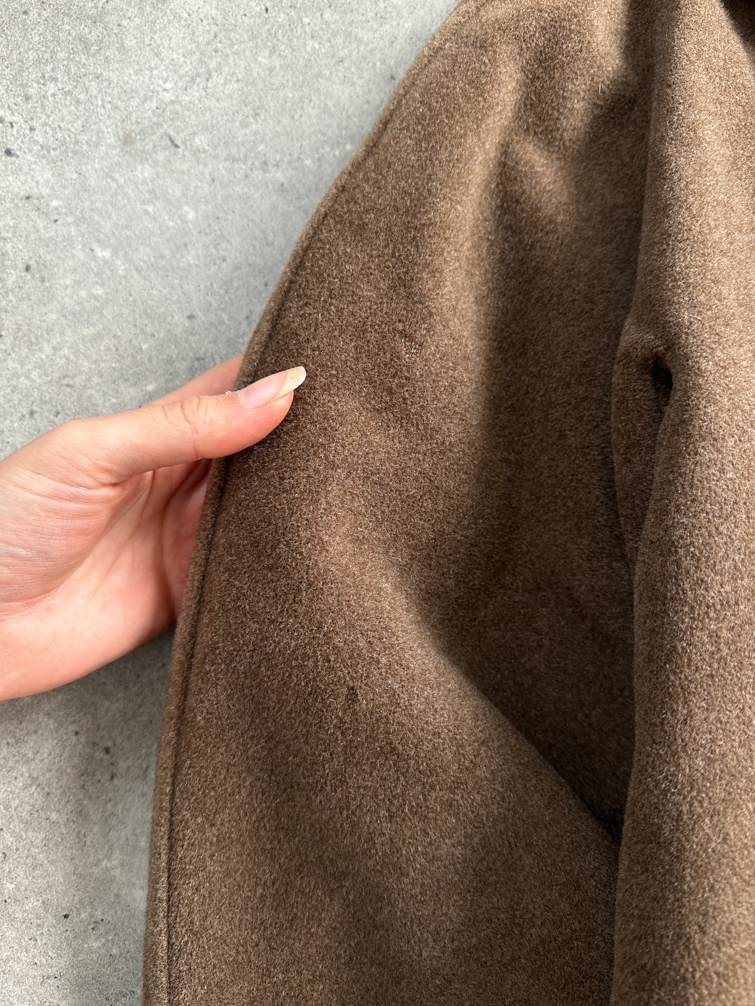 Max Mara Weekend 2000s wool hooded double-breasted coat, front view showing tailored fit and classic design in medium size.