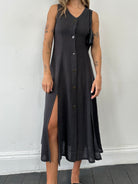 Italian Vintage Pure Linen Side Split Dress - S/M - SYLK