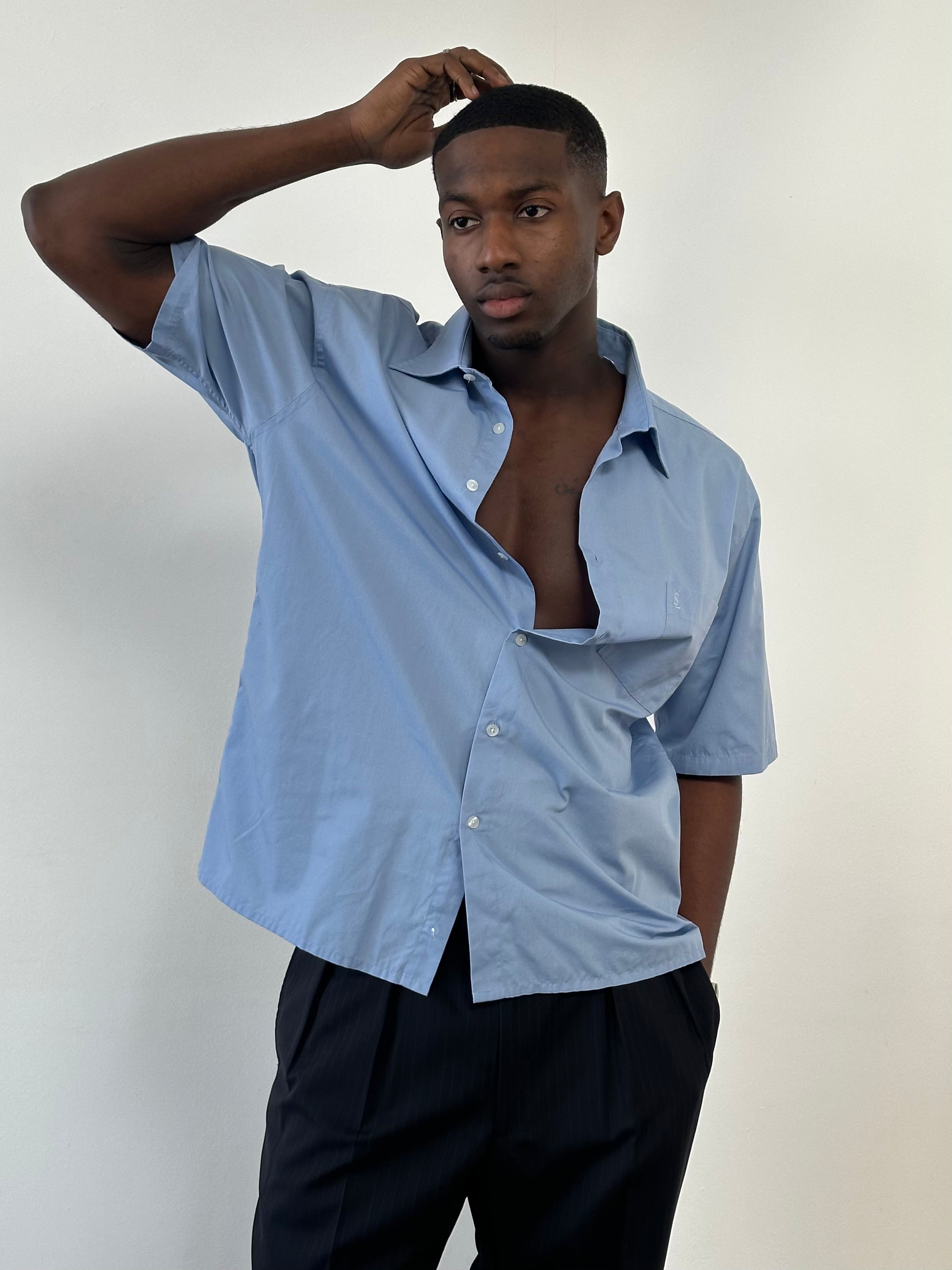 Yves Saint Laurent Pour Homme 2000s Cotton Short Sleeve Logo Shirt - L/XL