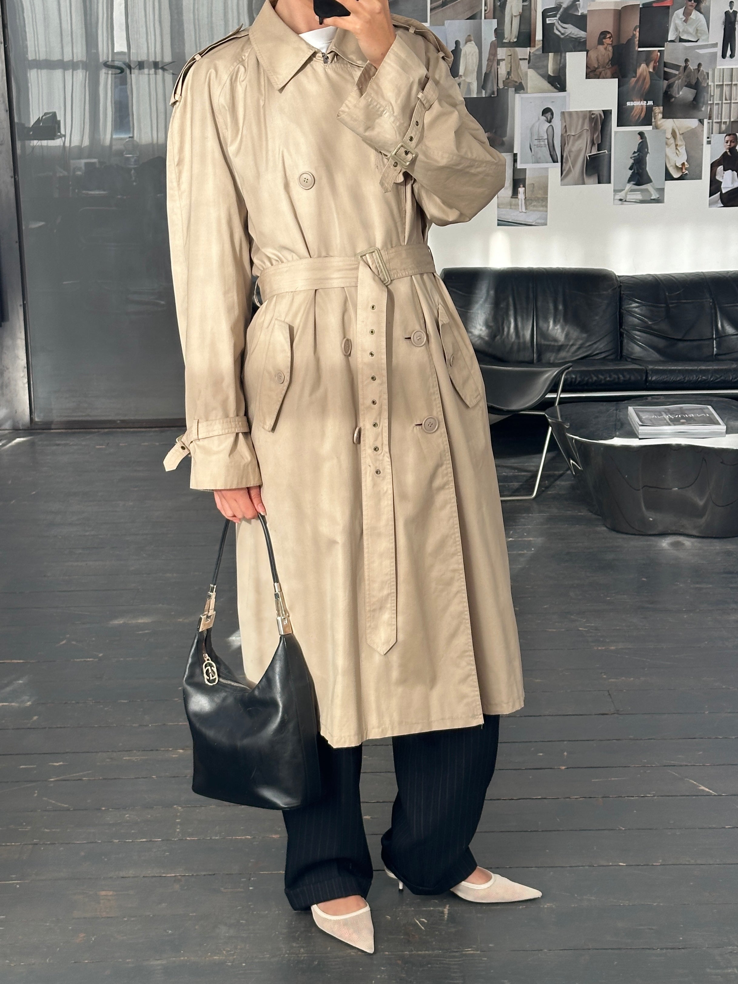 Yves Saint Laurent 1980s Cotton Double Breasted Belted Trench Coat - XL - SYLK