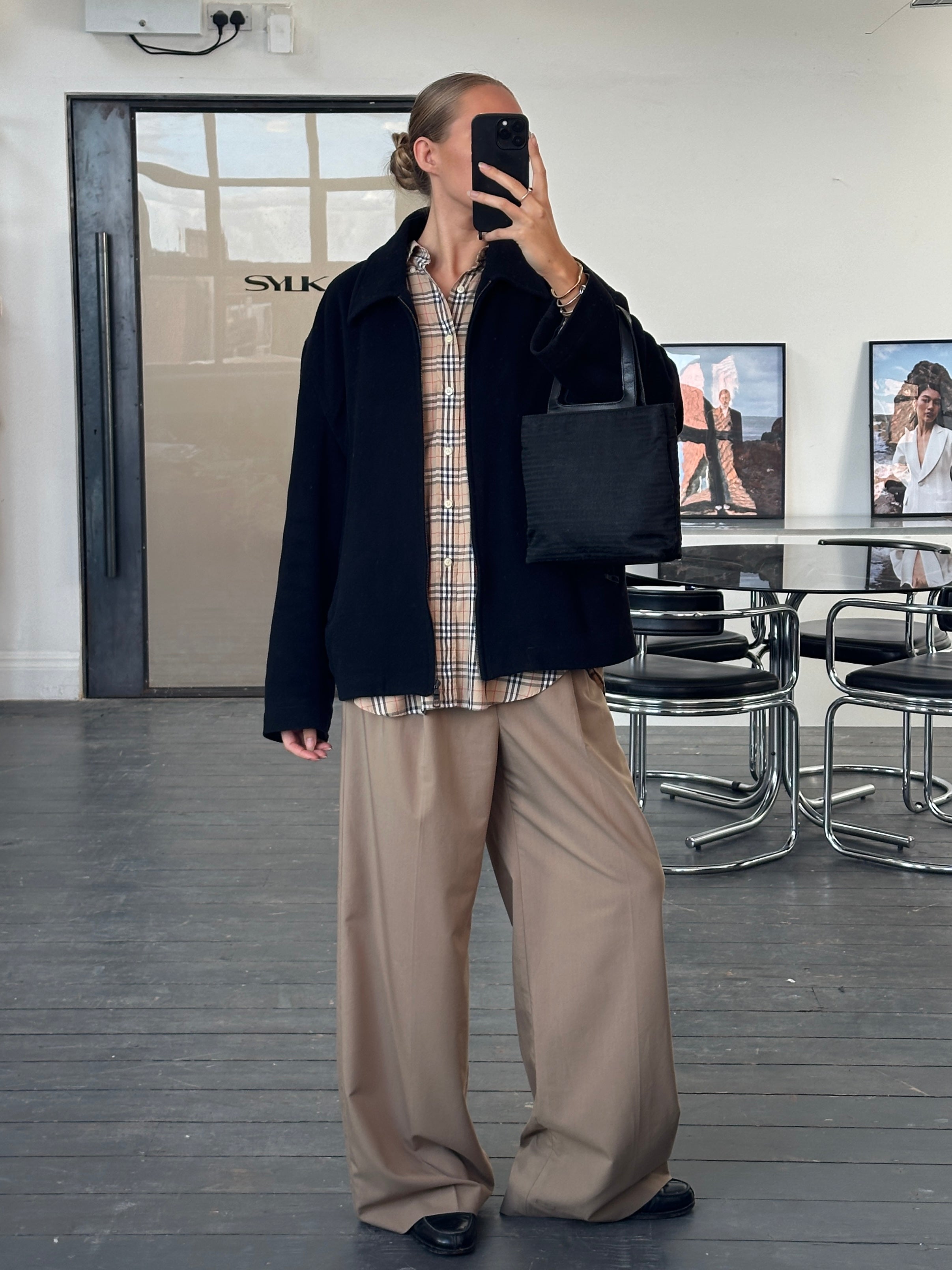 Vintage 1990s brushed wool cashmere jacket in XL, stylish men's outerwear with a classic design and soft textured fabric.