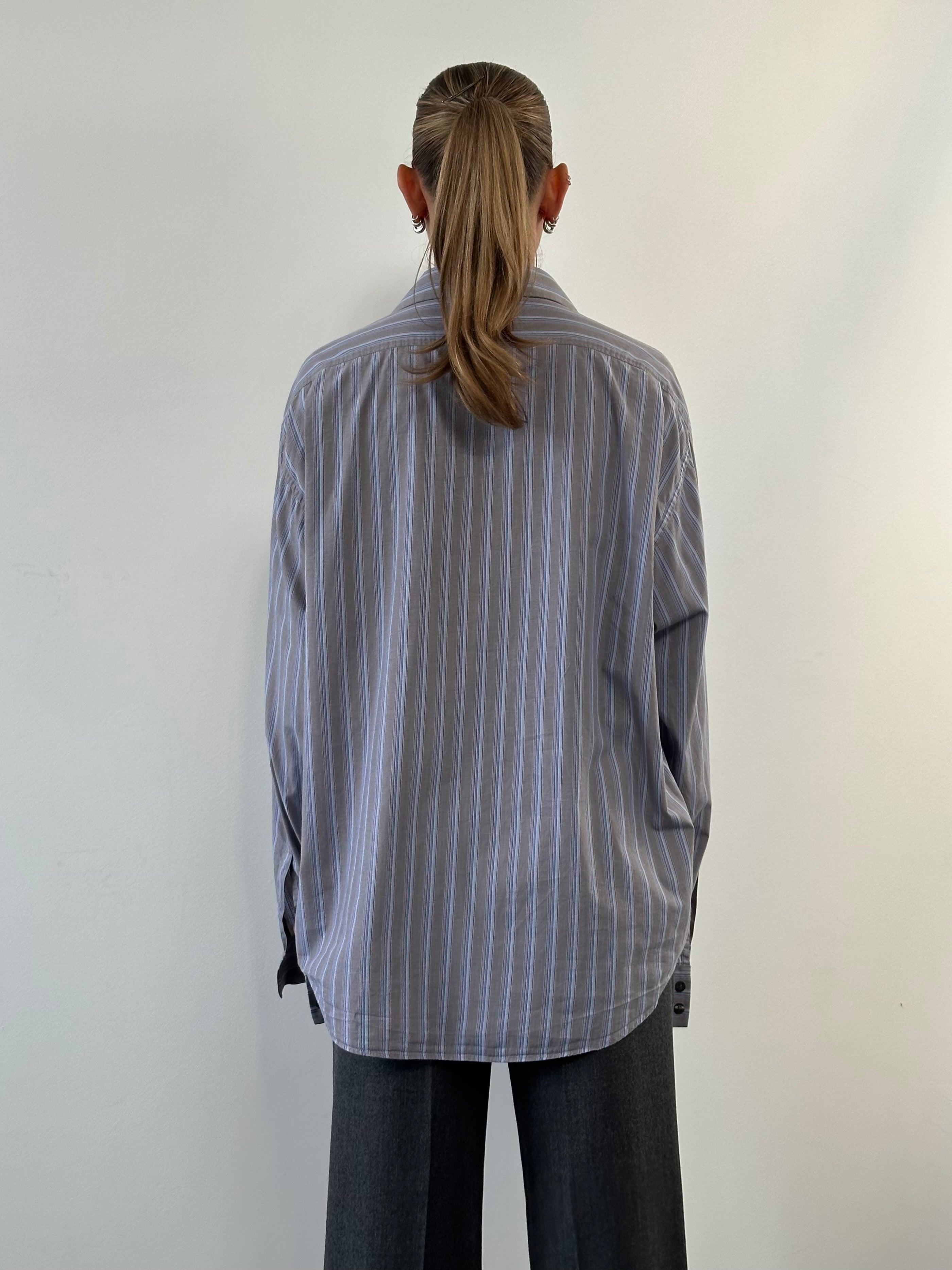Yves Saint Laurent Pour Homme stripe pure cotton logo shirt in XL/XXL, featuring a classic striped design and button-front style.