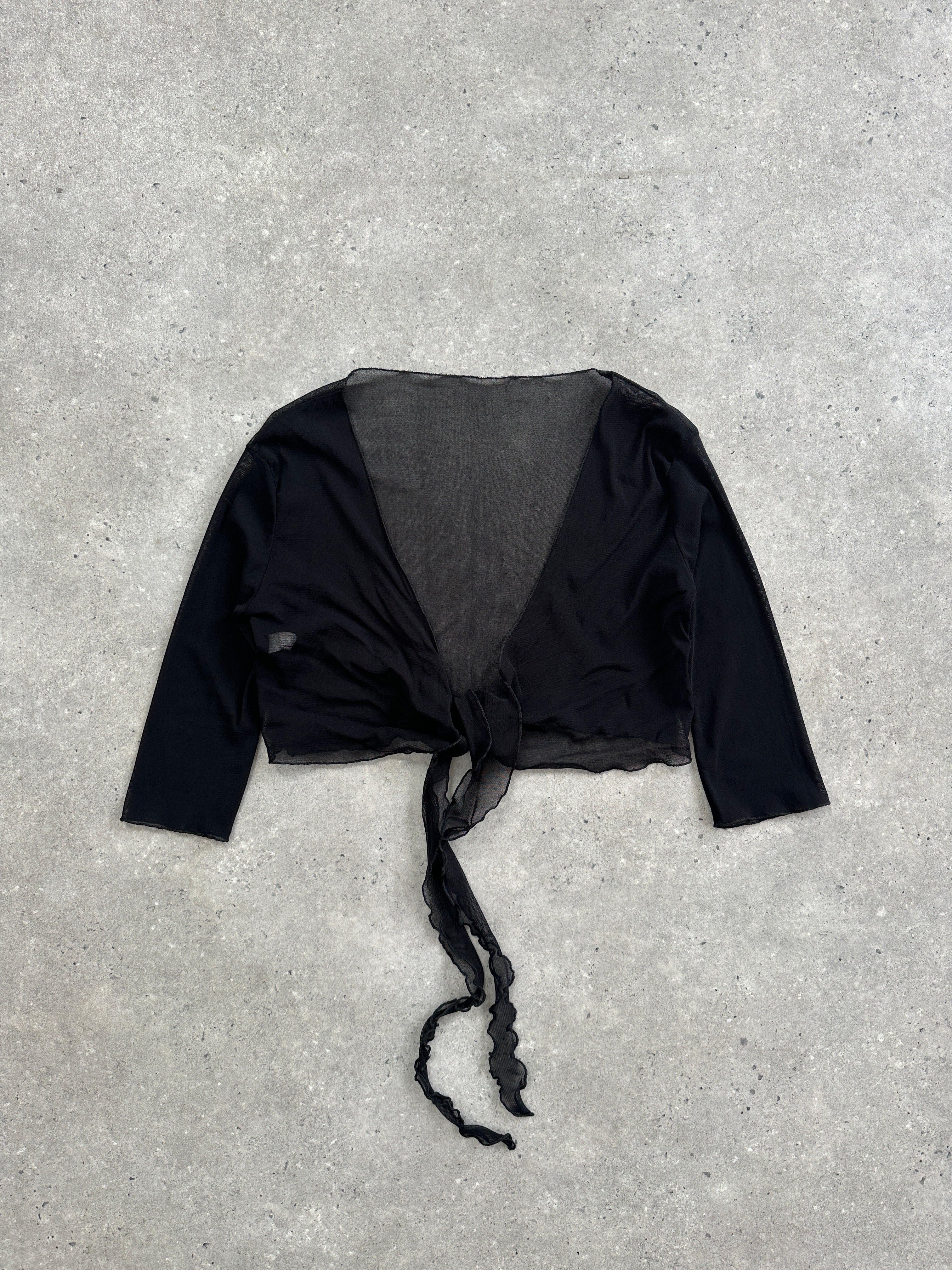 Italian vintage 2000s sheer tie cardigan in size S, lightweight knit with delicate pattern, classic and stylish women's knitwear