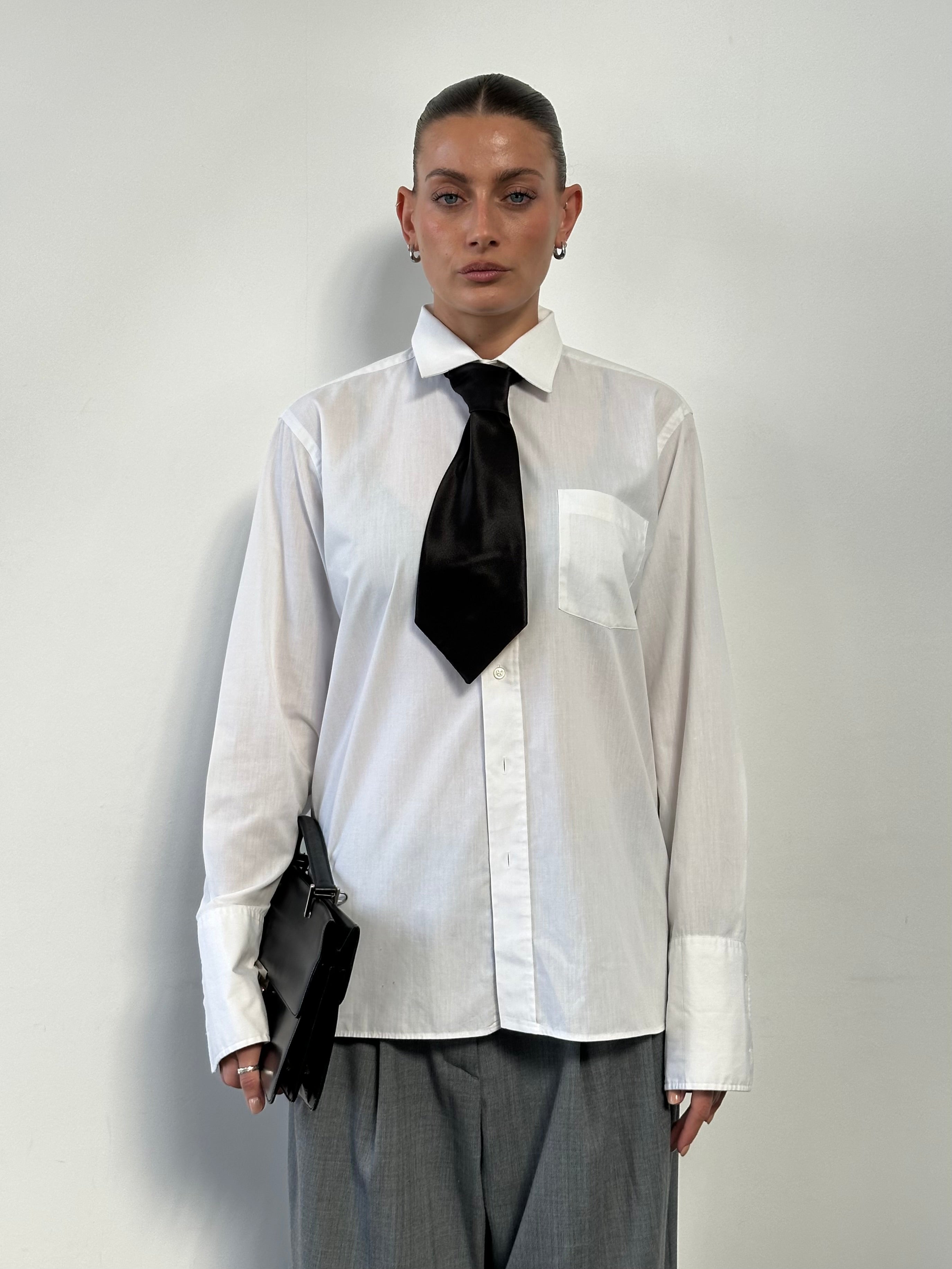 Christian Dior cotton dress shirt in size L, featuring a classic design with a crisp collar and button-down front.