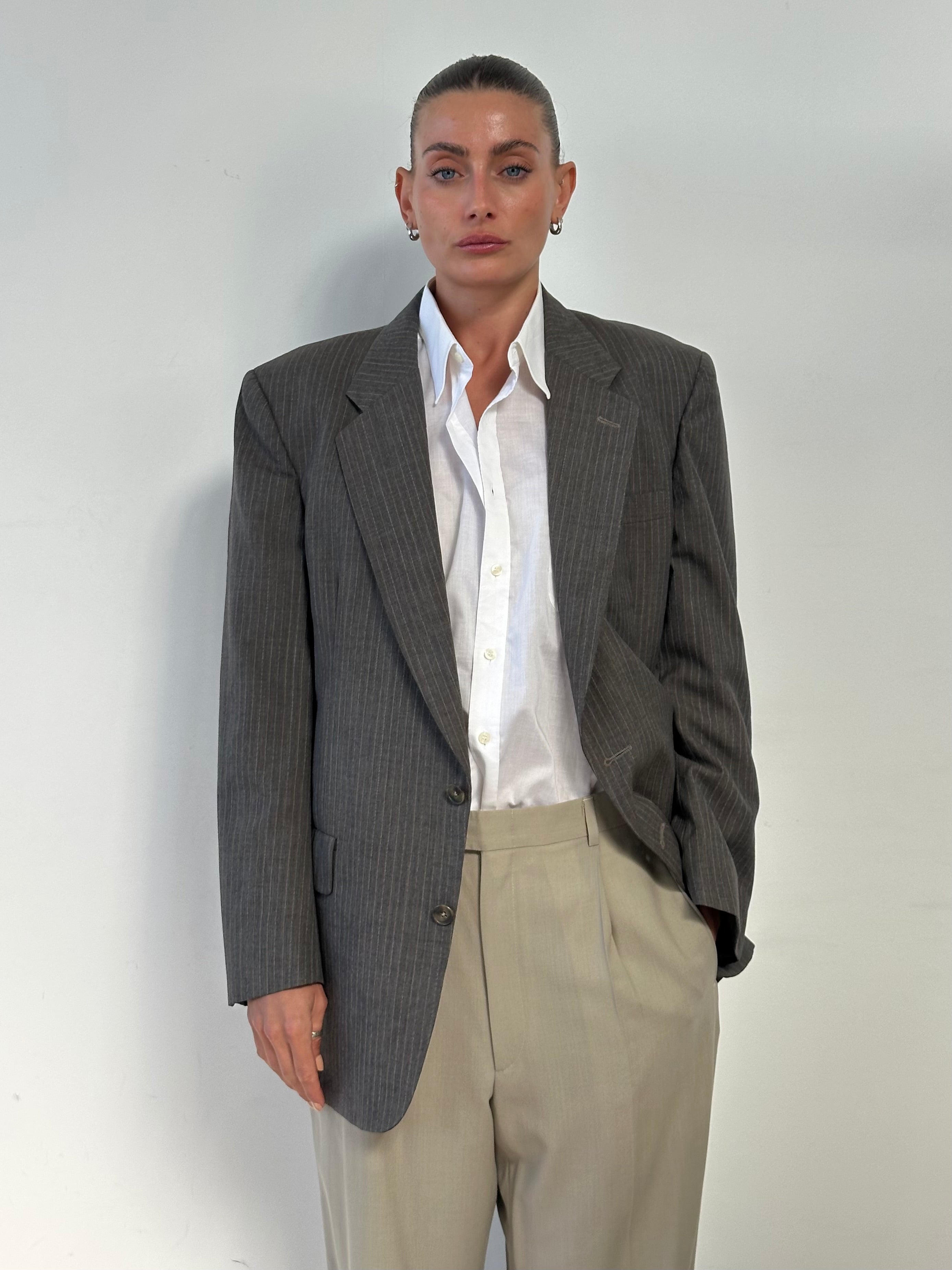 Christian Dior Monsieur 1990s striped wool blazer size 40R/M, tailored with classic pattern and structured fit.