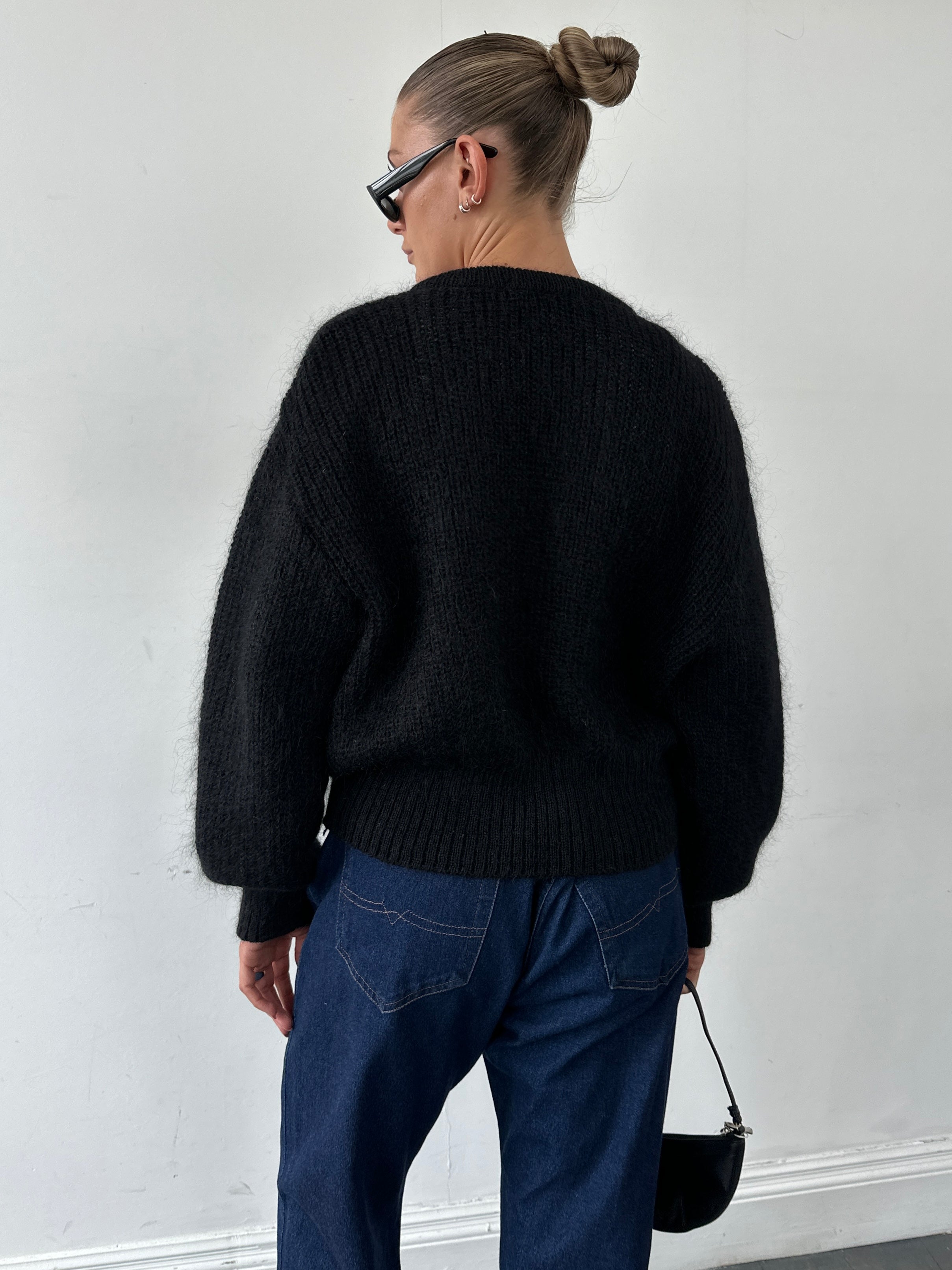 St Michael British 90s mohair double-breasted cardigan in size M/L, featuring a classic knit pattern and vintage style.