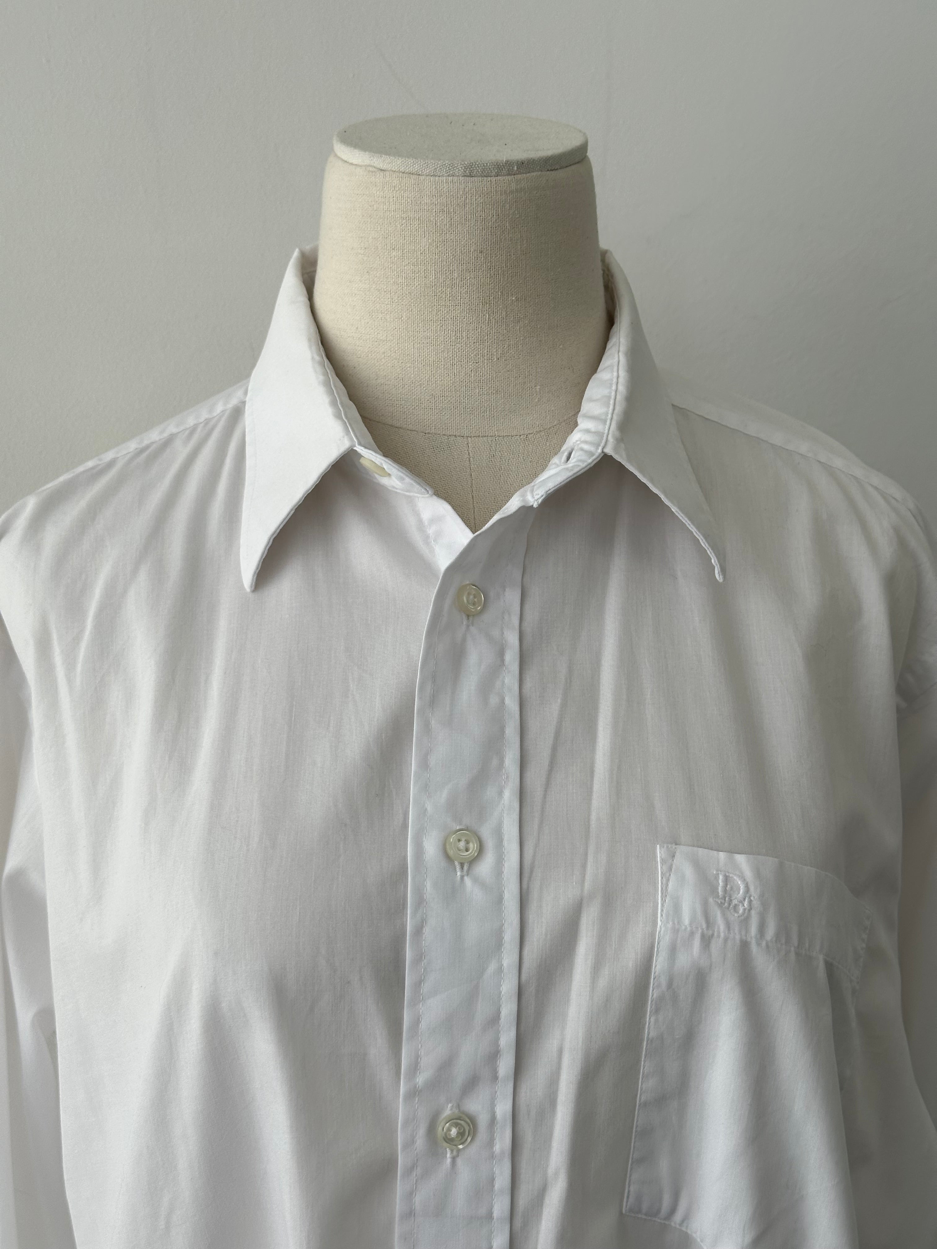 Christian Dior 1990s cotton logo shirt, men's size M, white shirt with Dior branding and classic design, close-up of fabric and logo