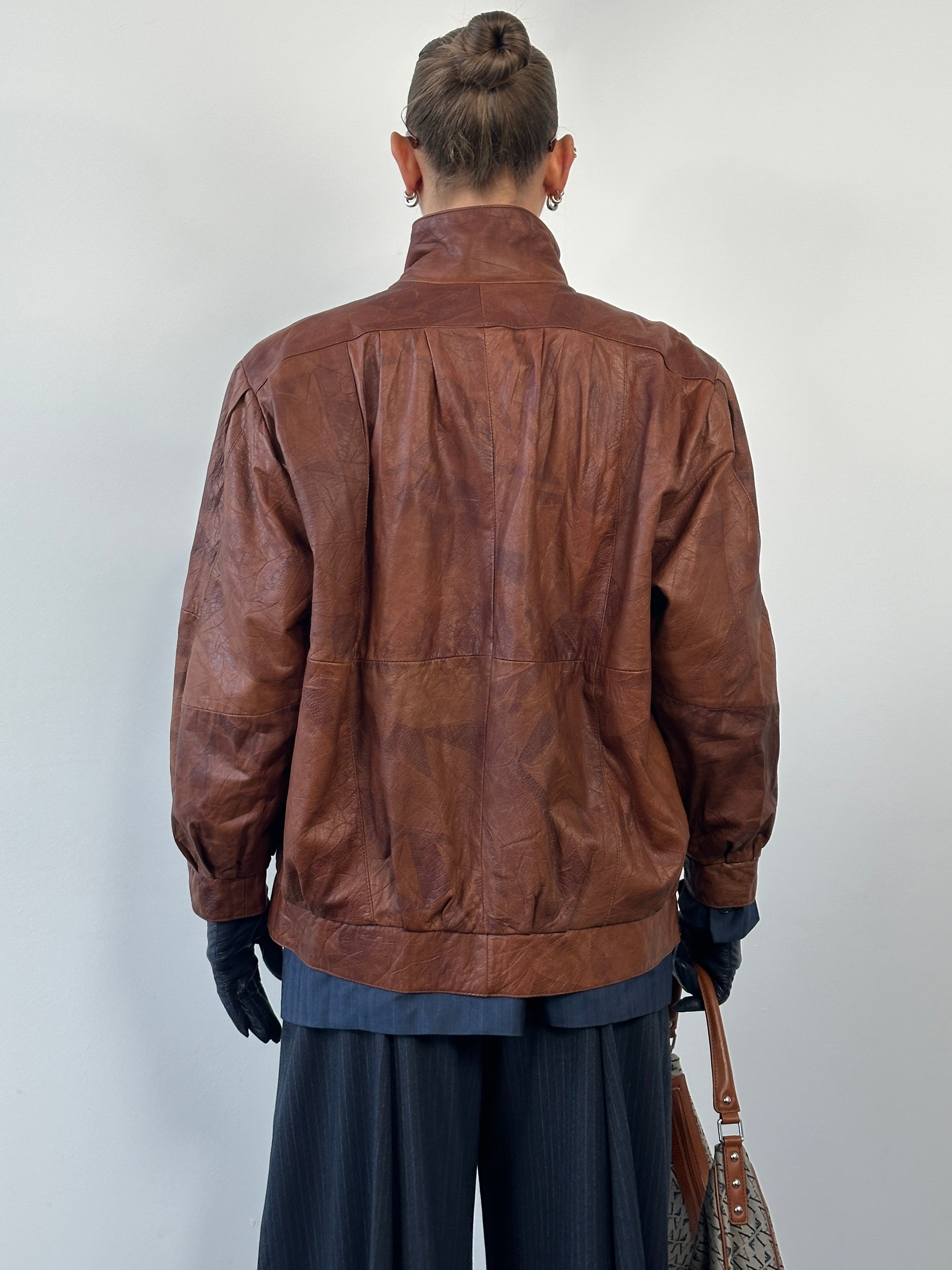 Vintage 1980s High Neck Leather Bomber Jacket - SYLK