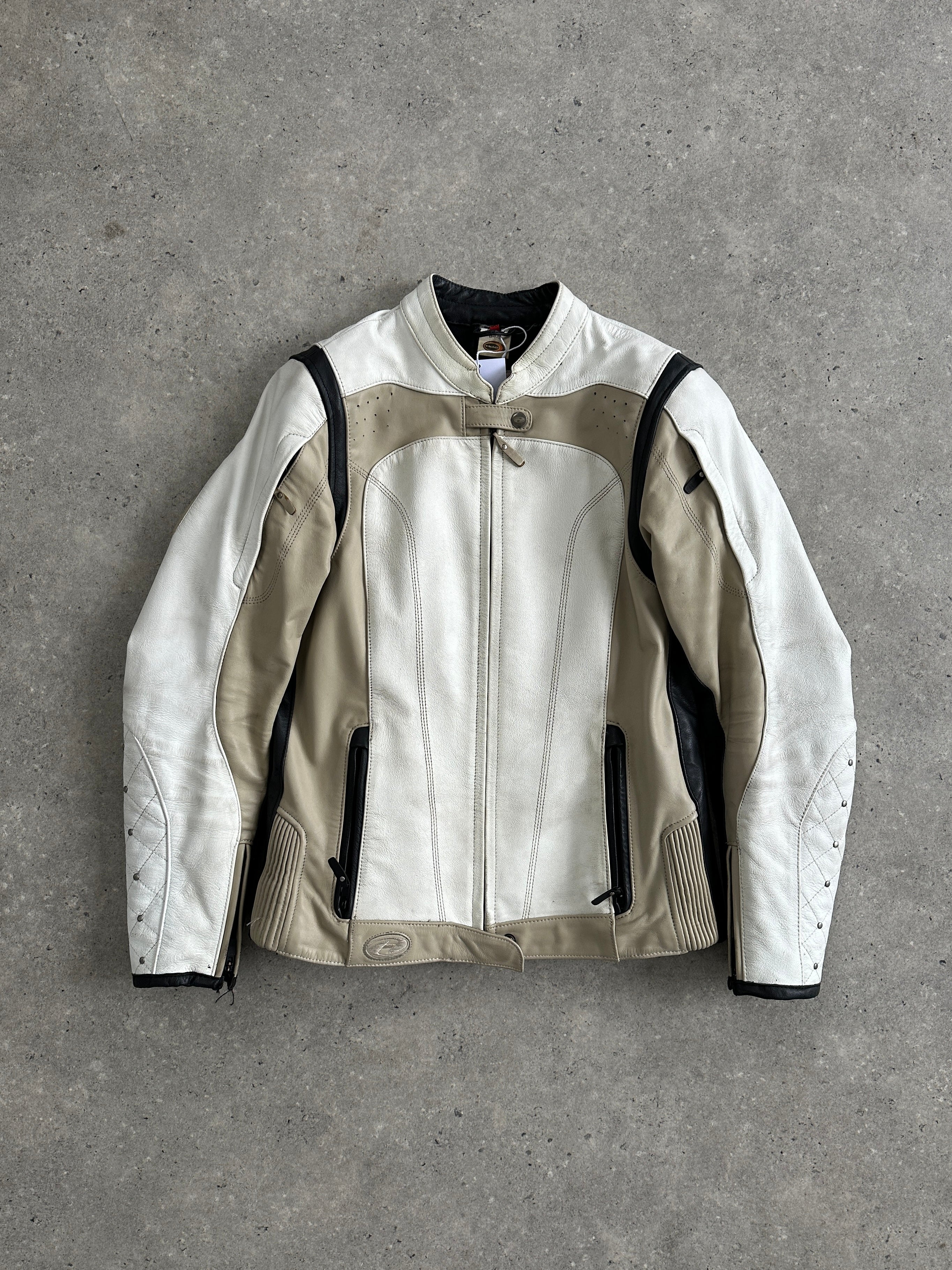 Vintage brand vintage motorcycle leather jacket in size small/medium, featuring classic design and durable leather material.