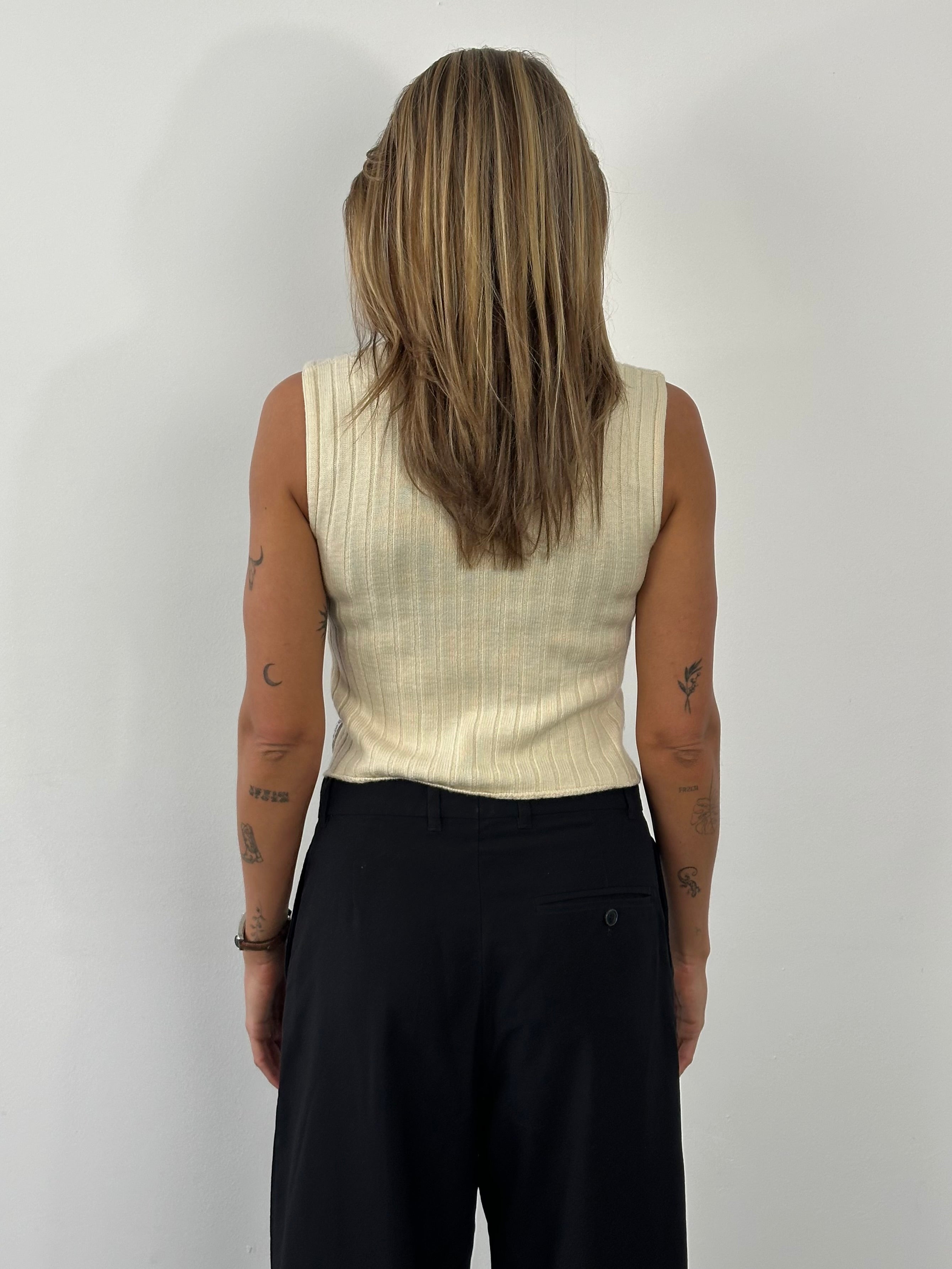 Armani Jeans 1990s pure wool knit top in XS, showing soft, textured fabric and classic design.