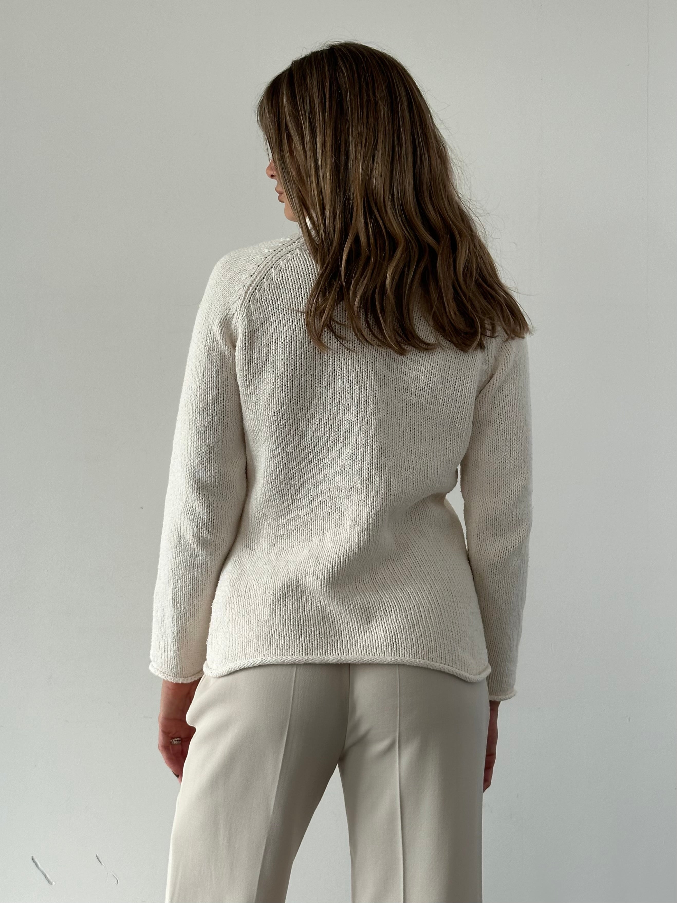 L.L.Bean pure cotton high neck jumper in size M, featuring a cozy, soft fabric and classic design, displayed on a neutral background.