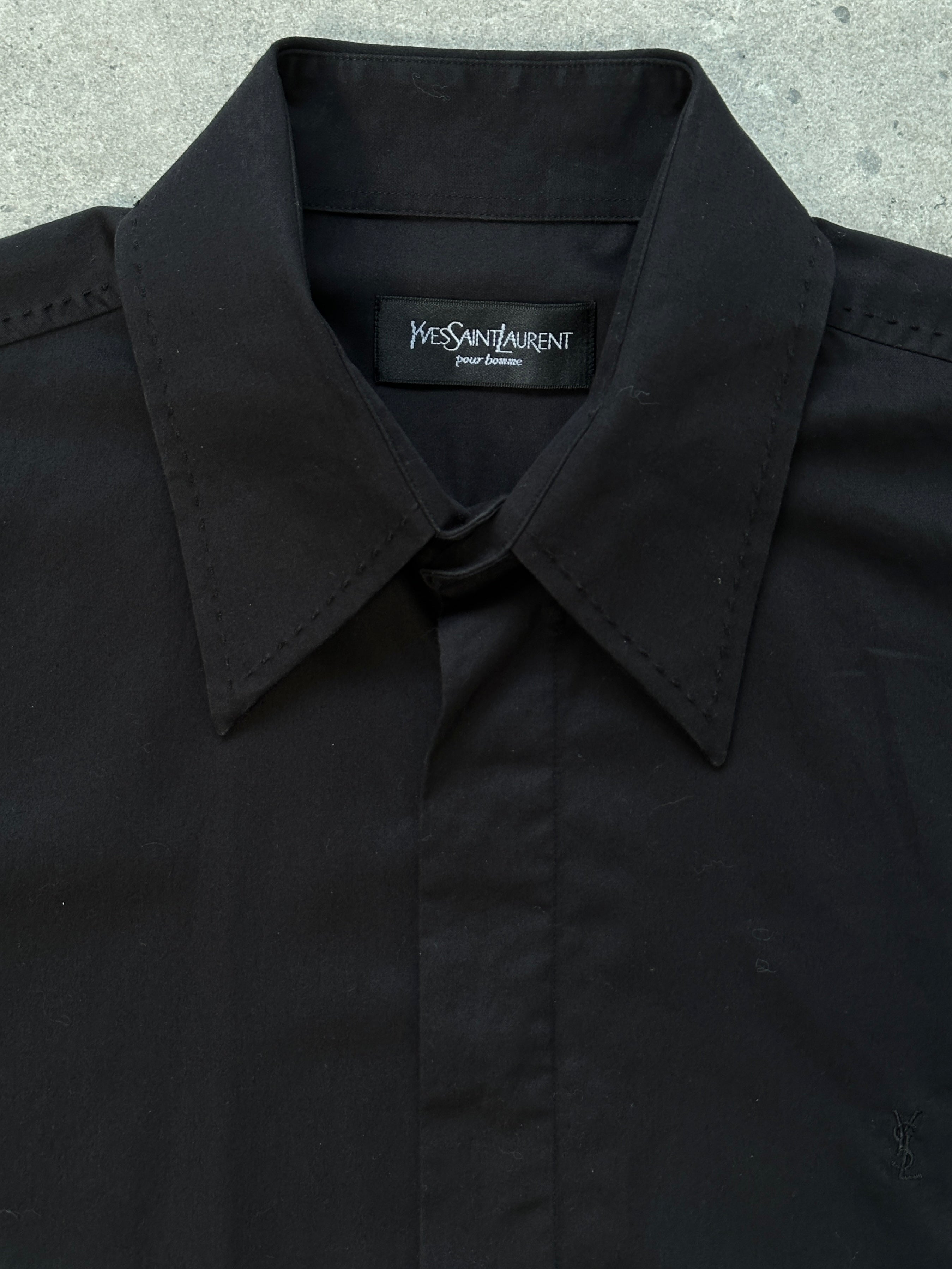 Yves Saint Laurent Pour Homme 2000s cotton dress shirt in size S, featuring a classic button-down design and light blue color.