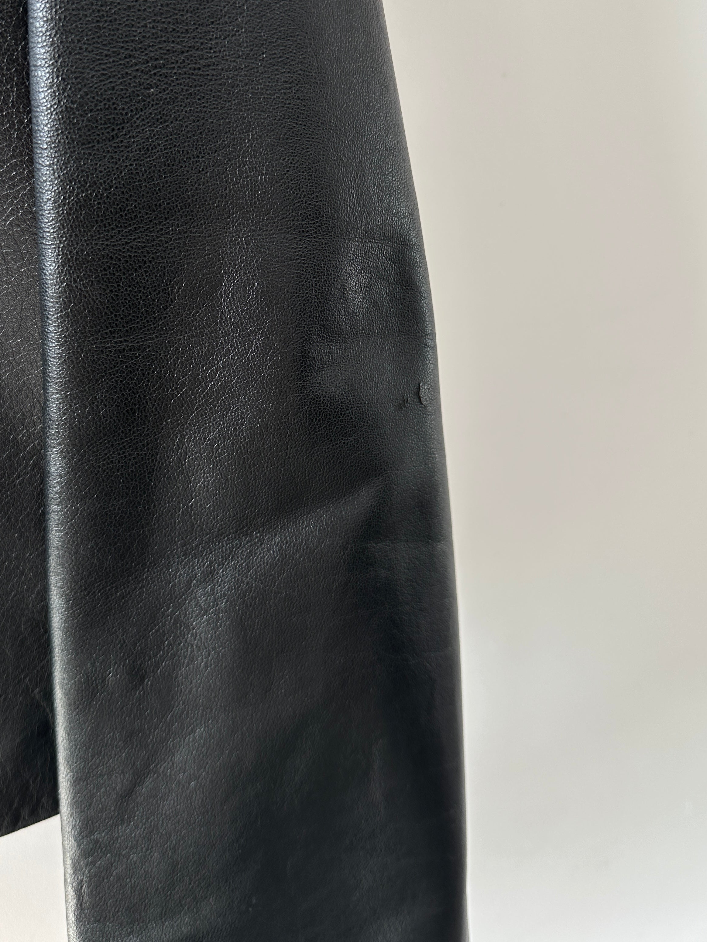 Armani Jeans double zip leather jacket in black, featuring a stylish collar and front zip pockets, size M.