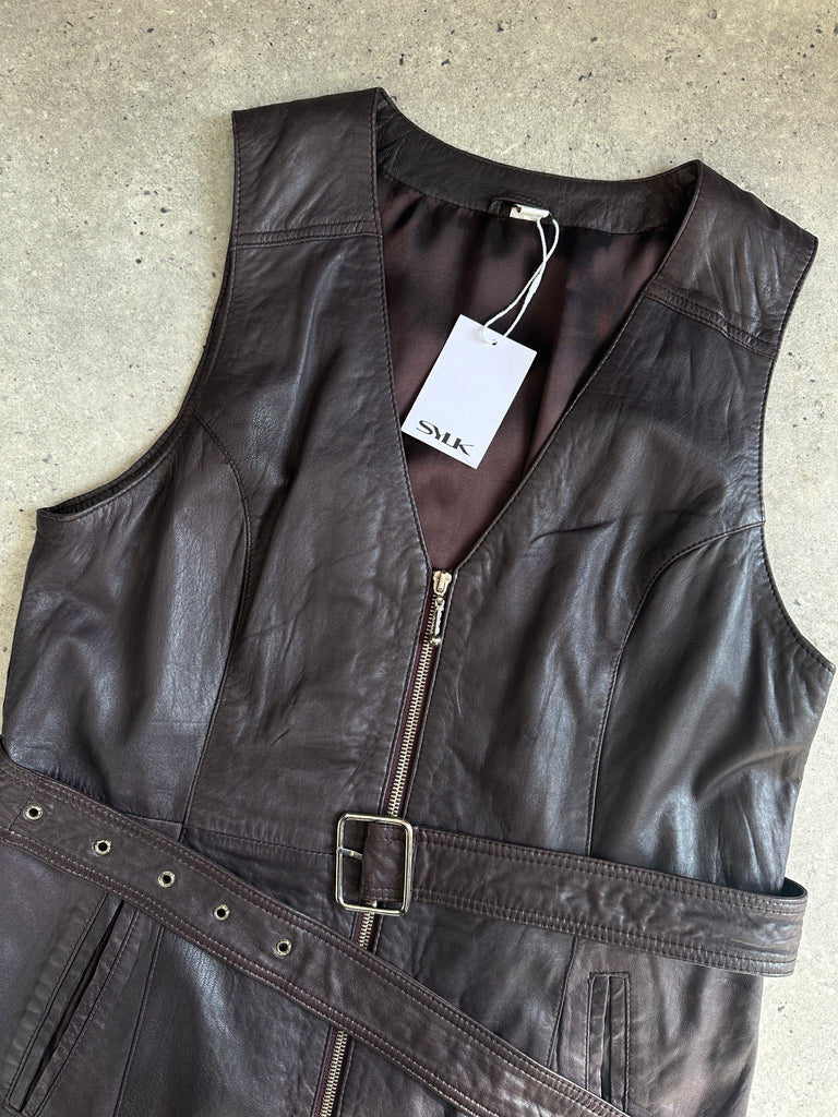 Vintage Leather Belted Waistcoat - M - SYLK