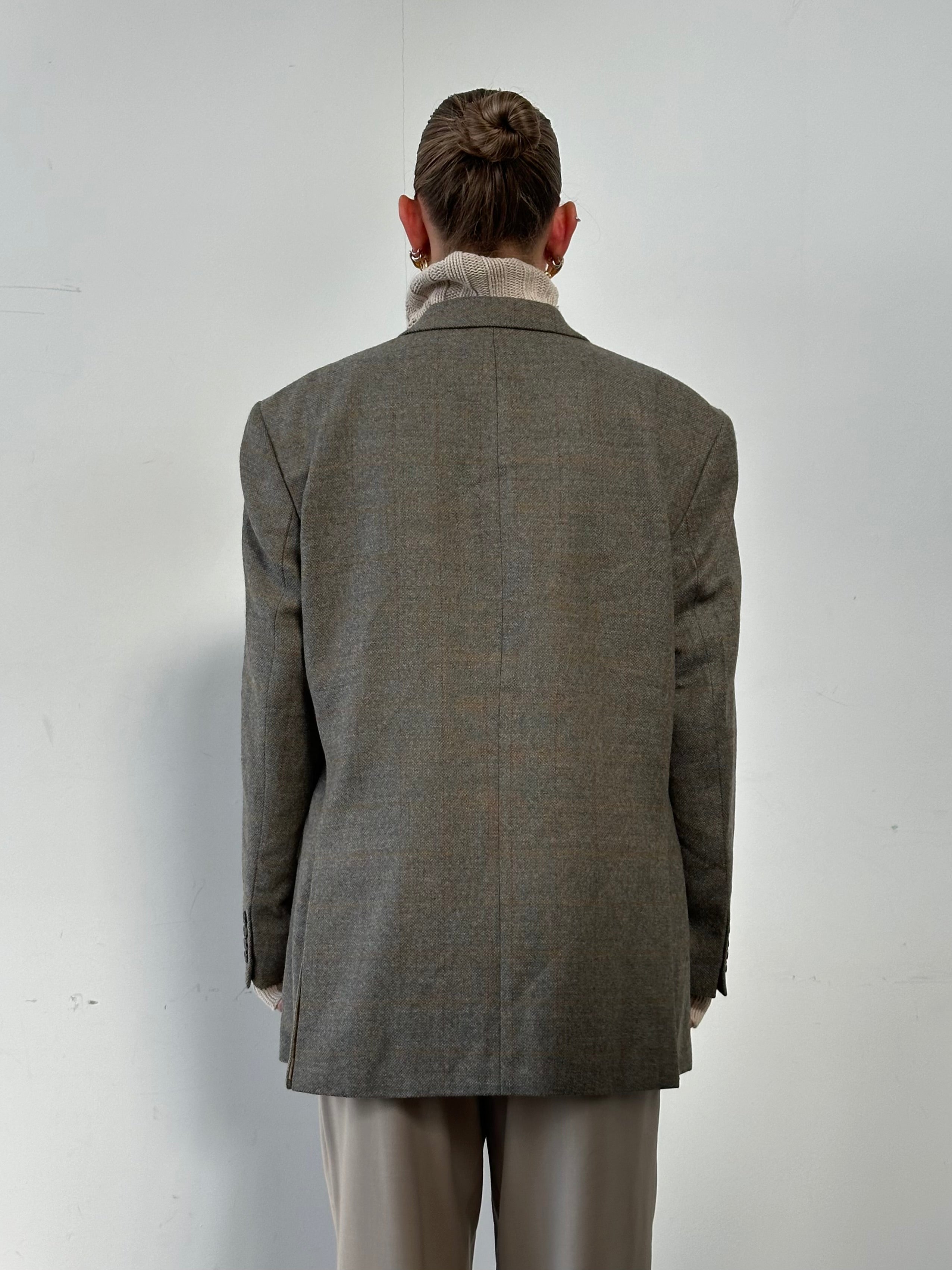 Yves Saint Laurent Pour Homme check blazer in brushed wool, XL/XXL size, featuring a classic pattern and tailored fit.