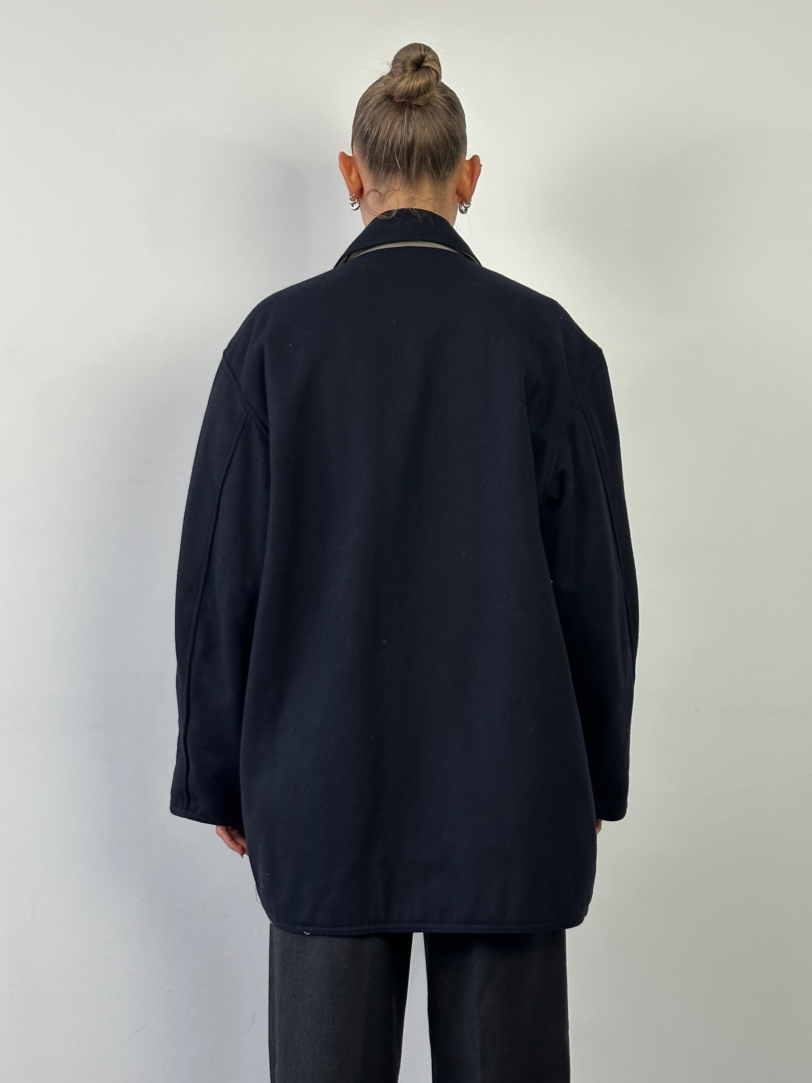 Vintage Italian vintage brushed wool reversible jacket in XL, showing the cozy wool texture and classic design on both sides.