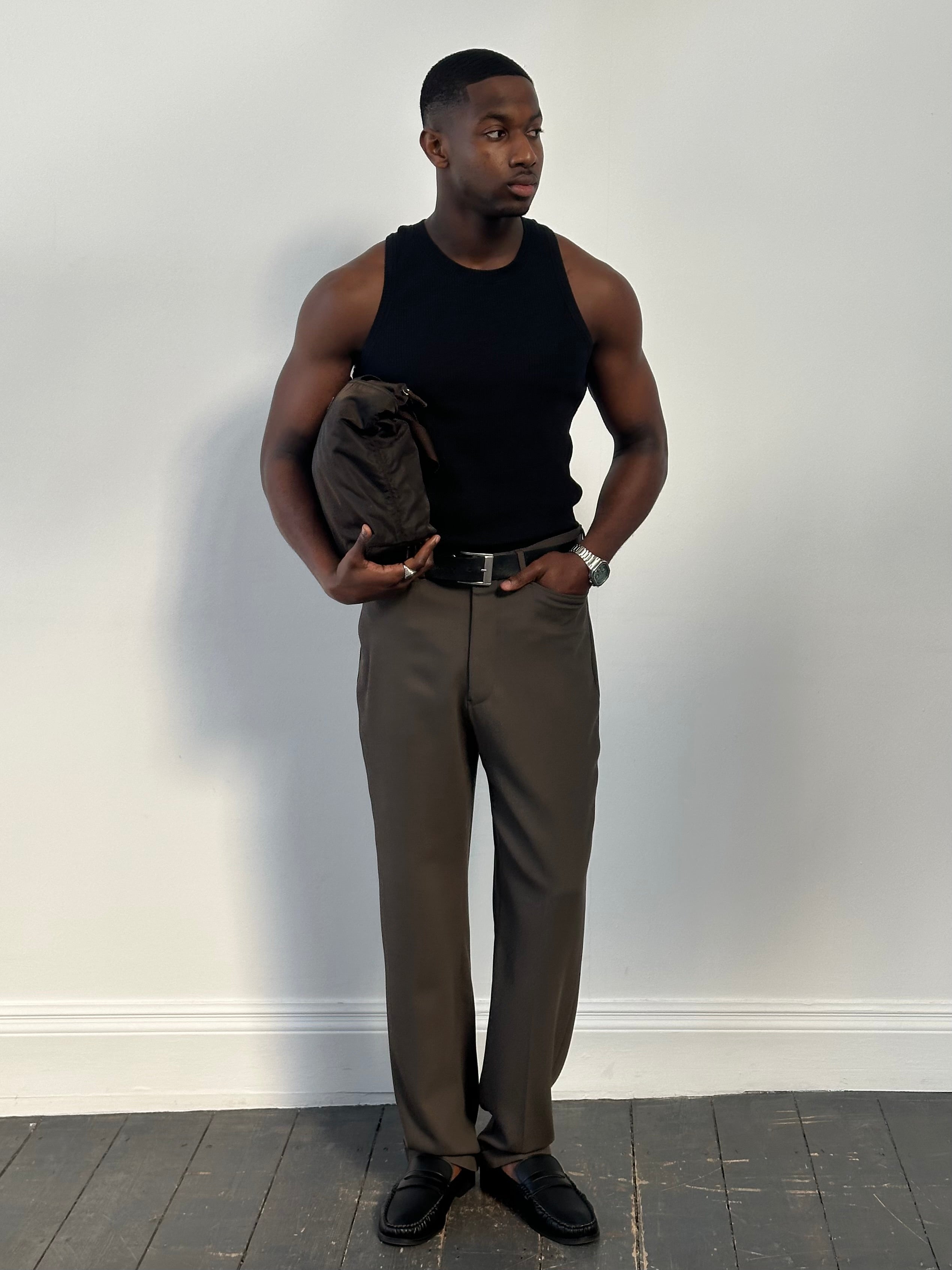 Giorgio Armani Wool Straight Leg High Waisted Trousers - W34