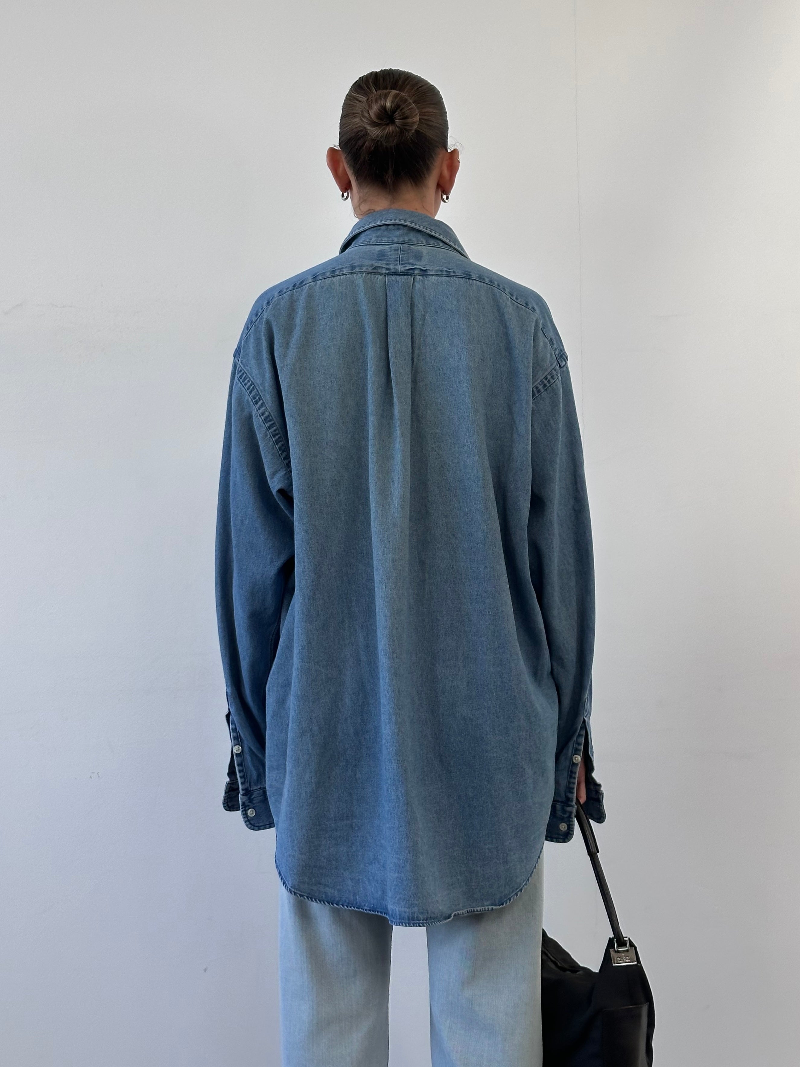 Ralph Lauren denim logo shirt in XXL, featuring classic denim fabric with a prominent Ralph Lauren logo on the front.