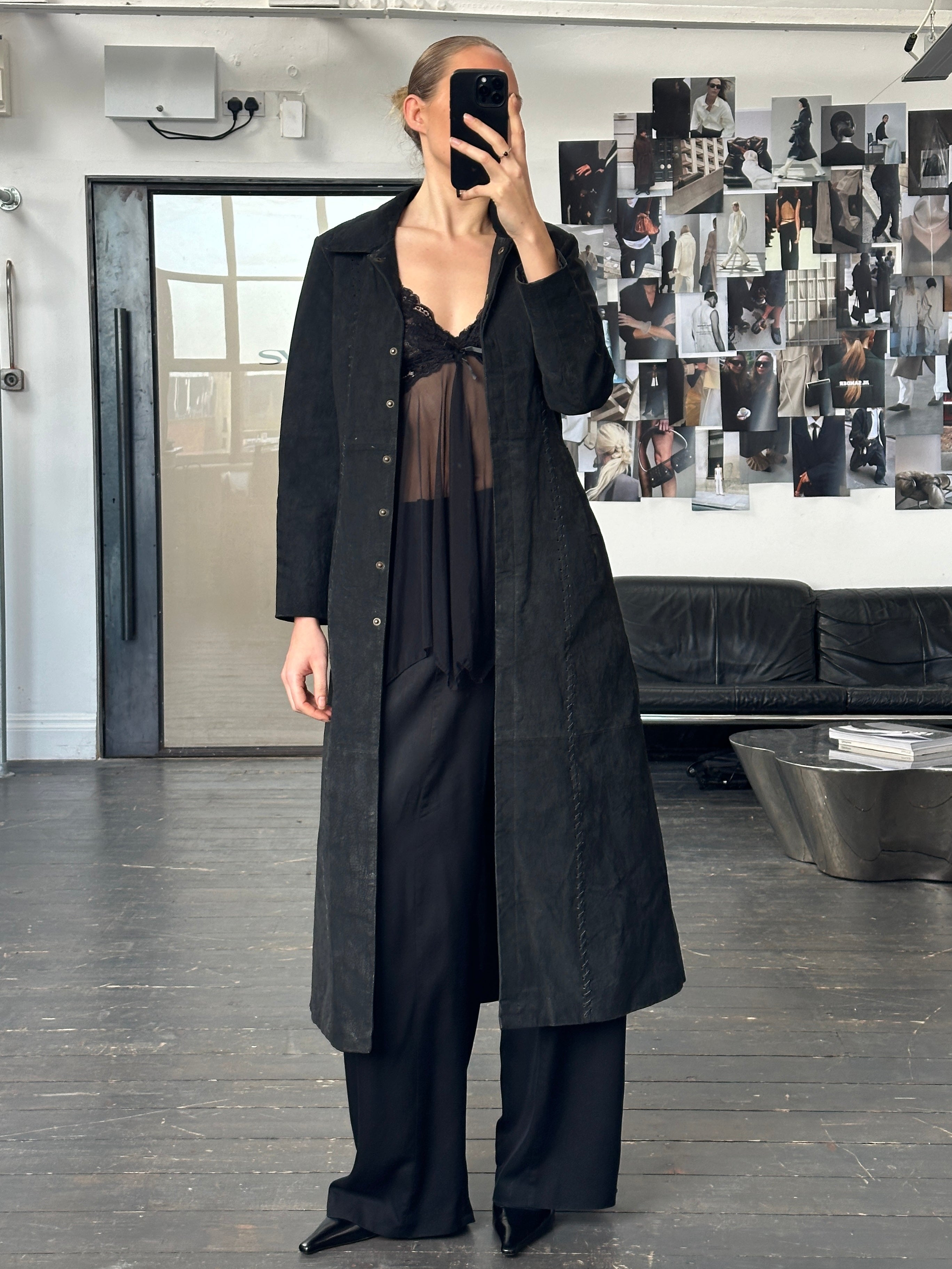 Vintage 1990s Suede Concealed Placket Trench Coat - S - SYLK