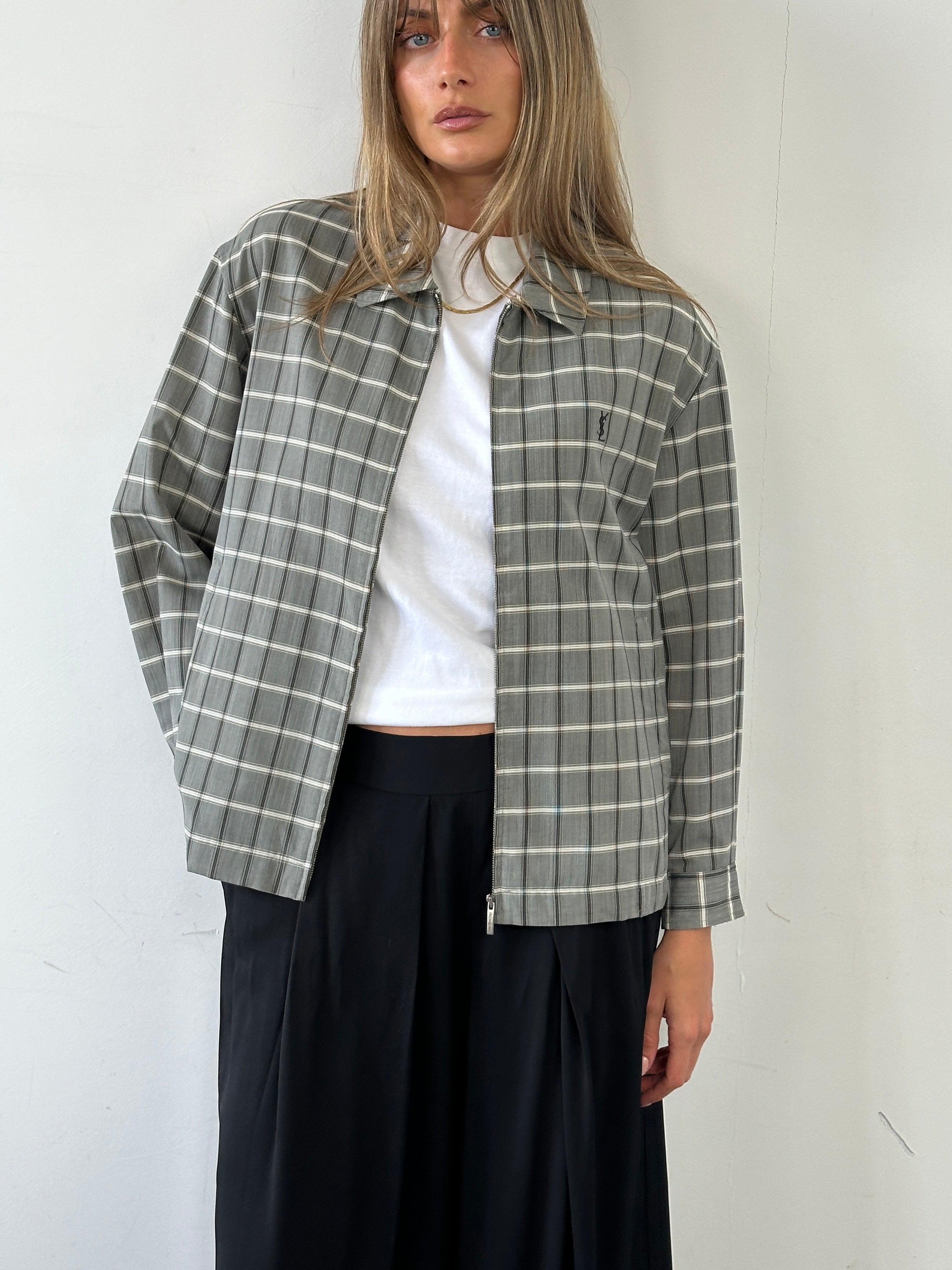 Yves Saint Laurent Check Logo Bomber Jacket - M/L - SYLK