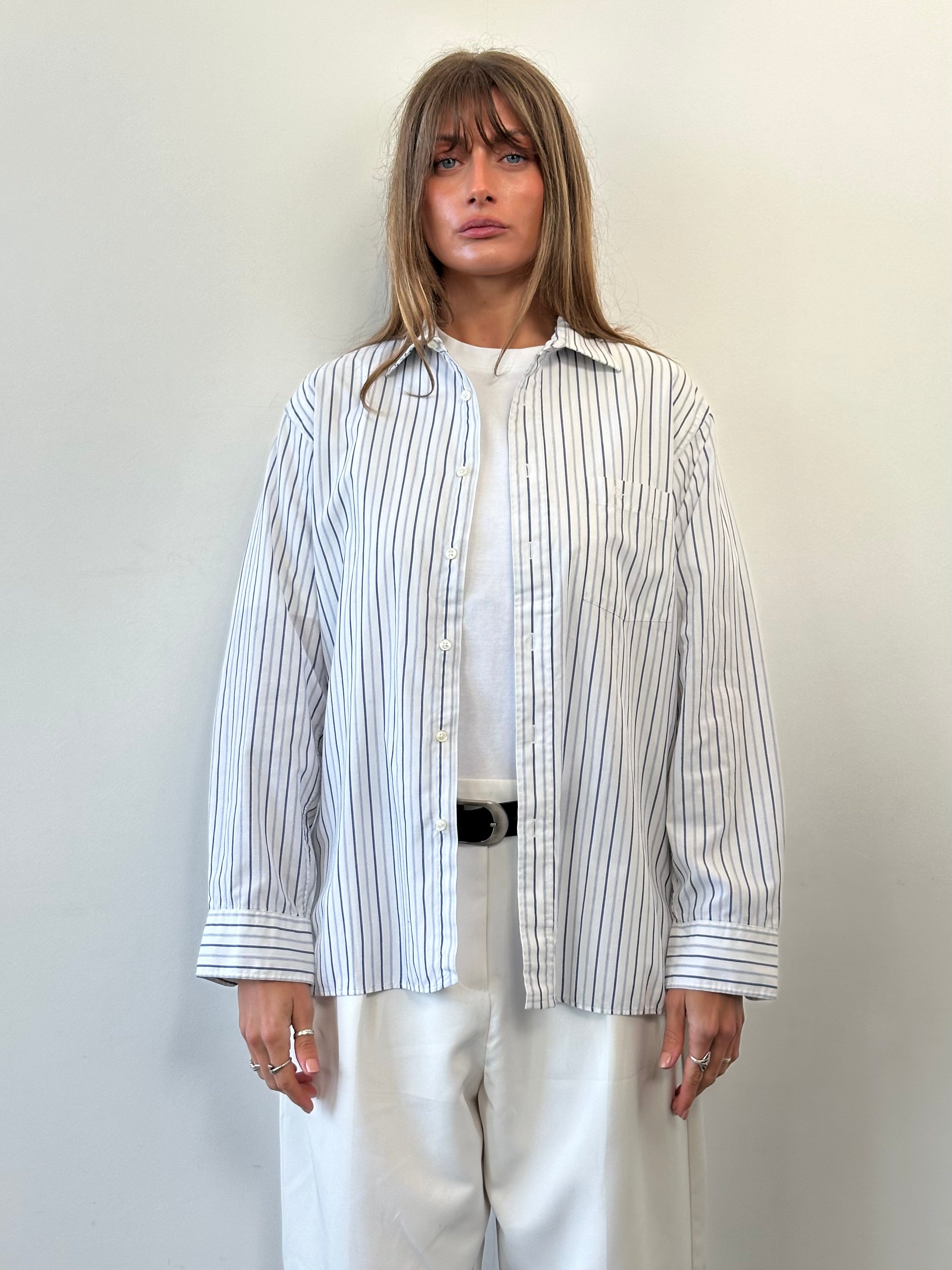 Christian Dior Monsieur cotton stripe logo shirt in size L/XL, featuring classic striped pattern and Dior branding.