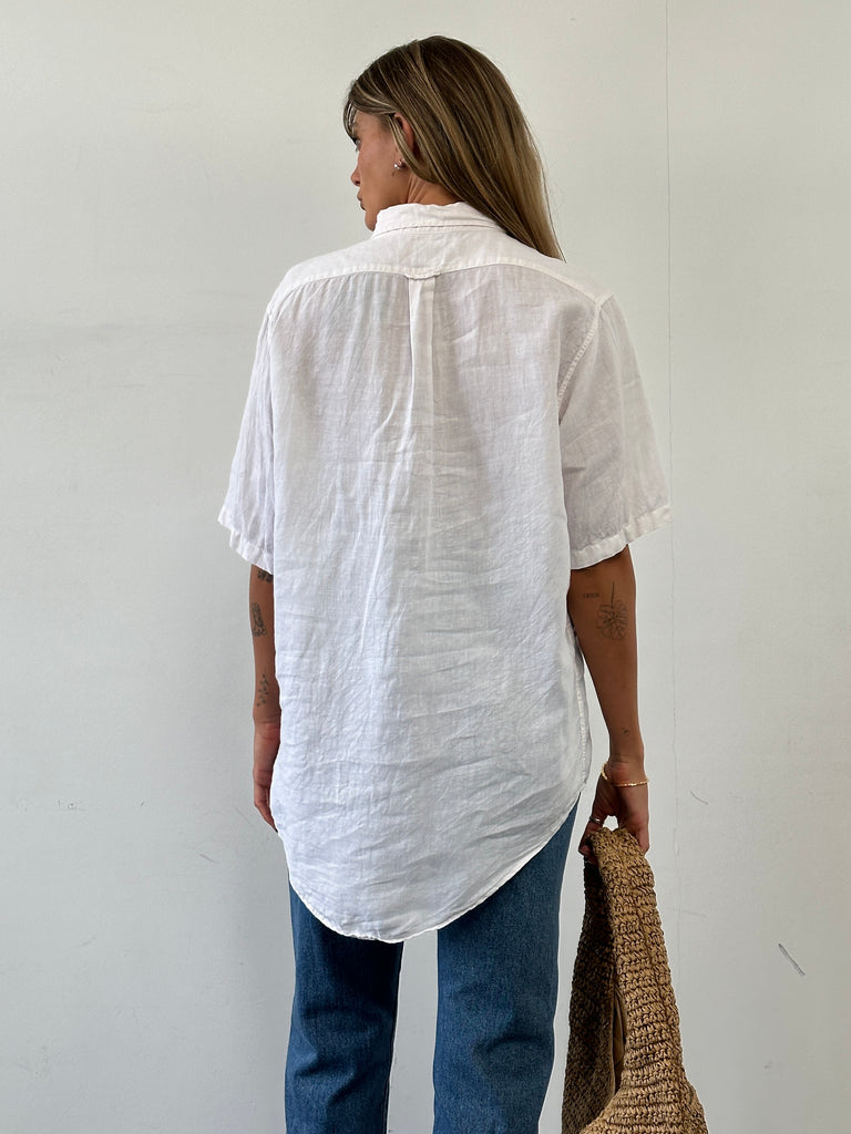Moschino Pure Linen Logo Short Sleeve Shirt - L/XL - SYLK