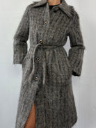 Jaeger Wool Belted Fuzzy Check Coat - S - SYLK