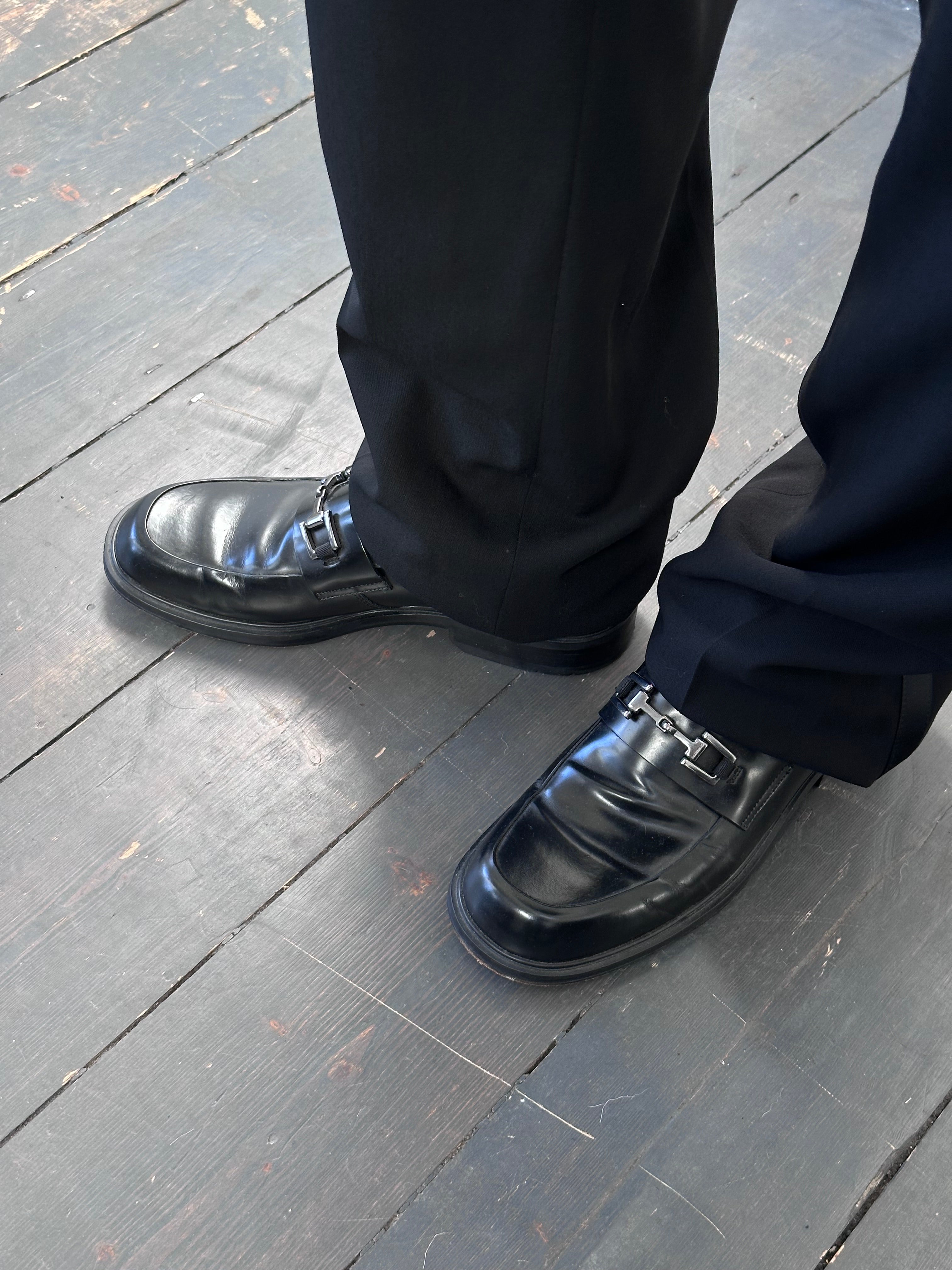 Pierre Cardin leather horsebit loafers in UK size 9, stylish men's shoes featuring classic horsebit detail and sleek design.