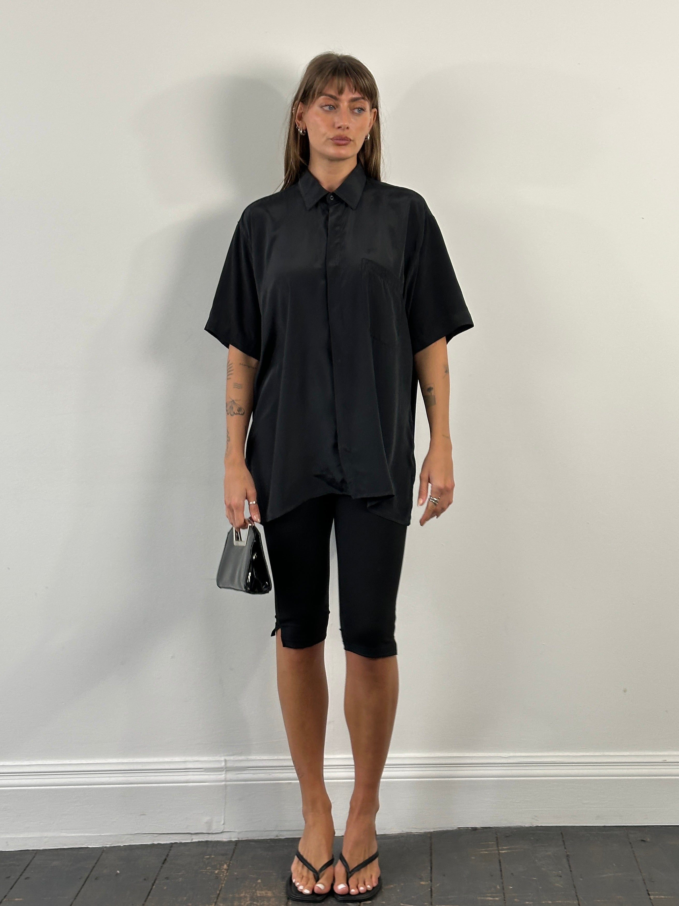 Christian Dior Paris 1990s pure silk short sleeve logo shirt in XL, featuring classic design and Dior branding.