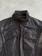 Vintage 1980s High Neck Cropped Leather Bomber Jacket - L - SYLK