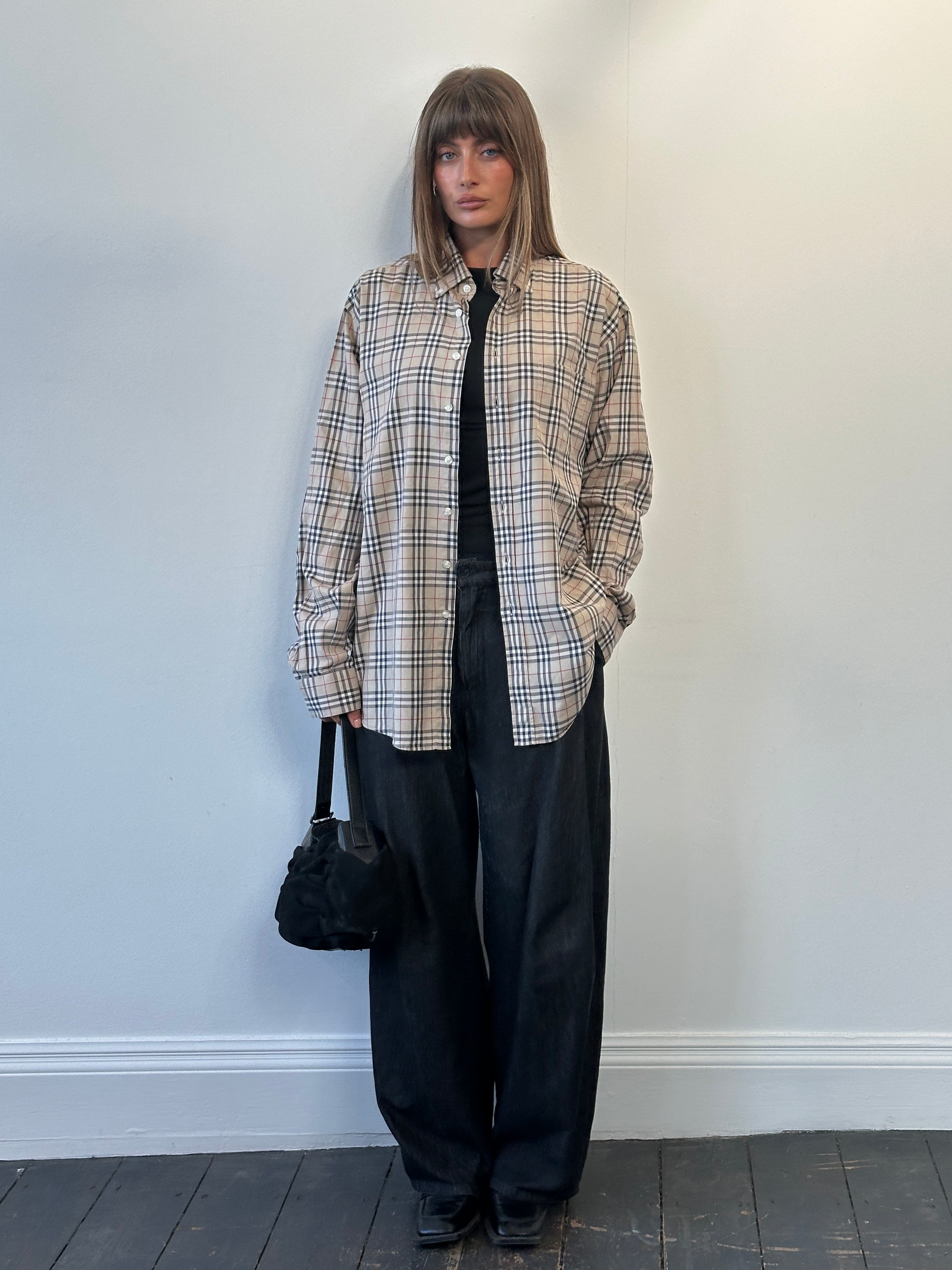 Burberry 2000s house check cotton shirt in XL, featuring classic plaid pattern and button-up front.