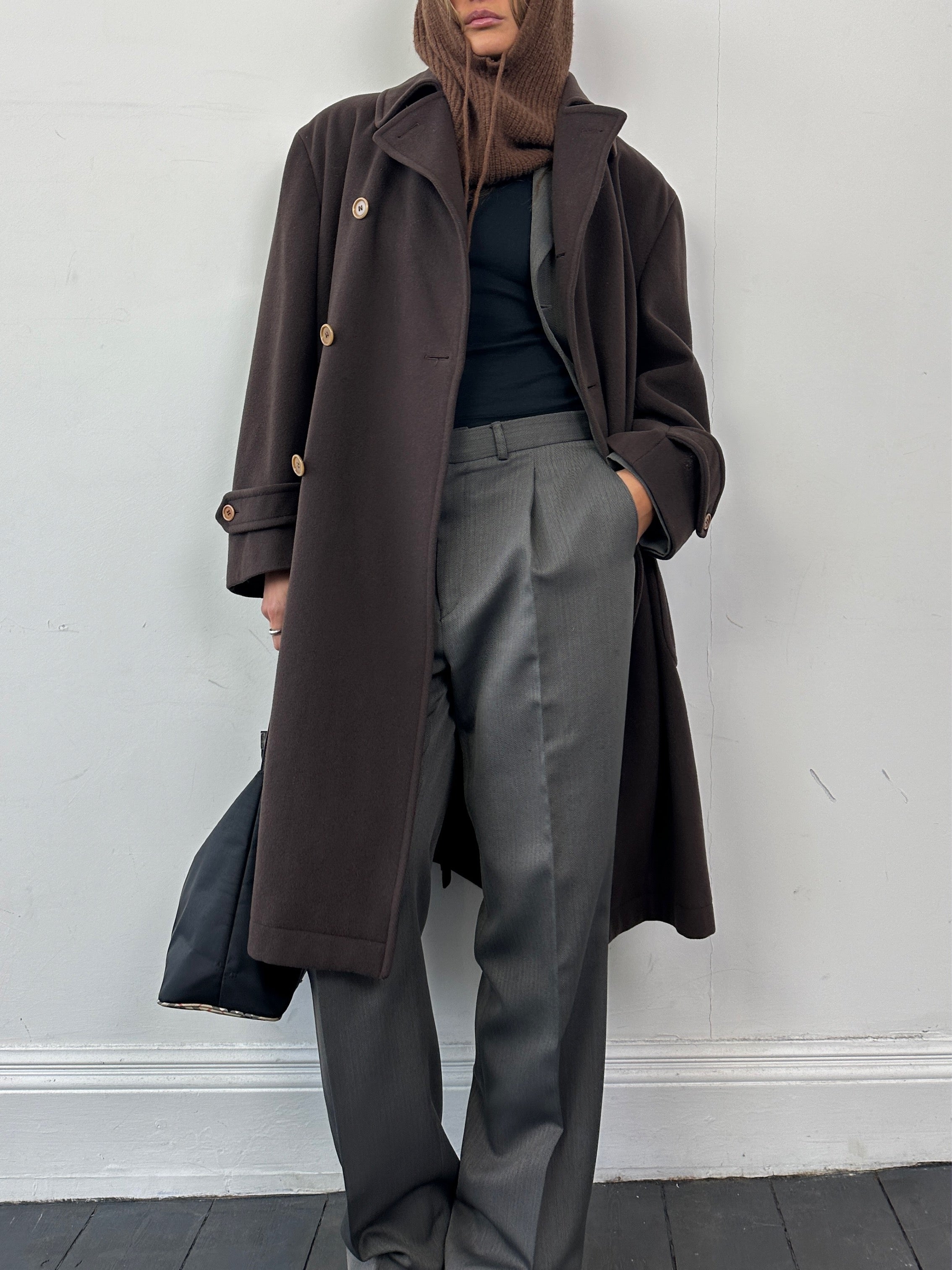Valentino pure wool double-breasted coat in XL, showcasing a classic tailored design with wide lapels and button details.