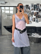 Vintage 2000s Lace Sheer Midi Slip Dress - L - SYLK