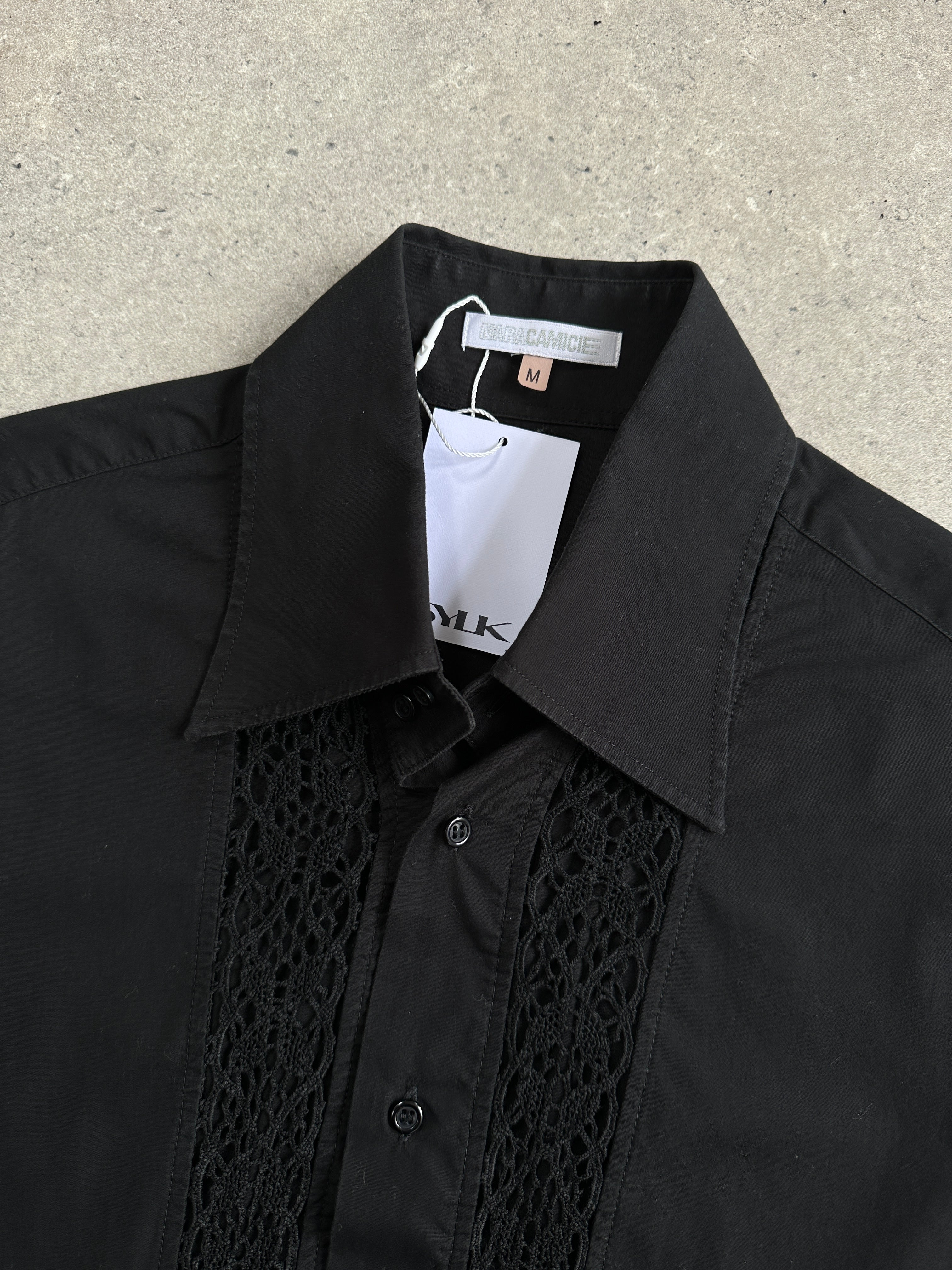 Vintage pure cotton lace panel shirt in size small, featuring delicate lace details and classic shirt design.