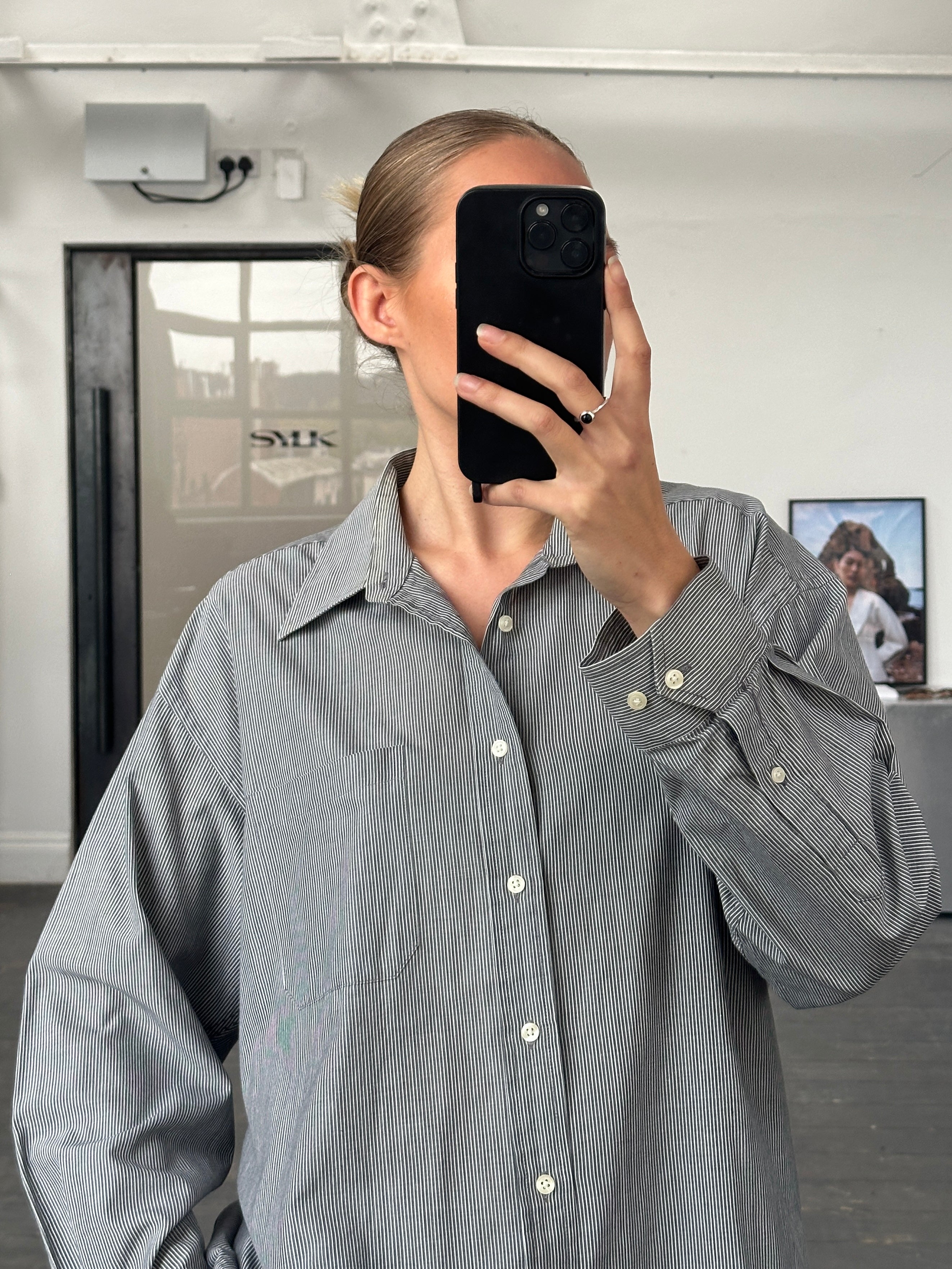 Christian Dior 1990s striped cotton shirt, men's size L, featuring classic button-down design with bold stripe pattern.