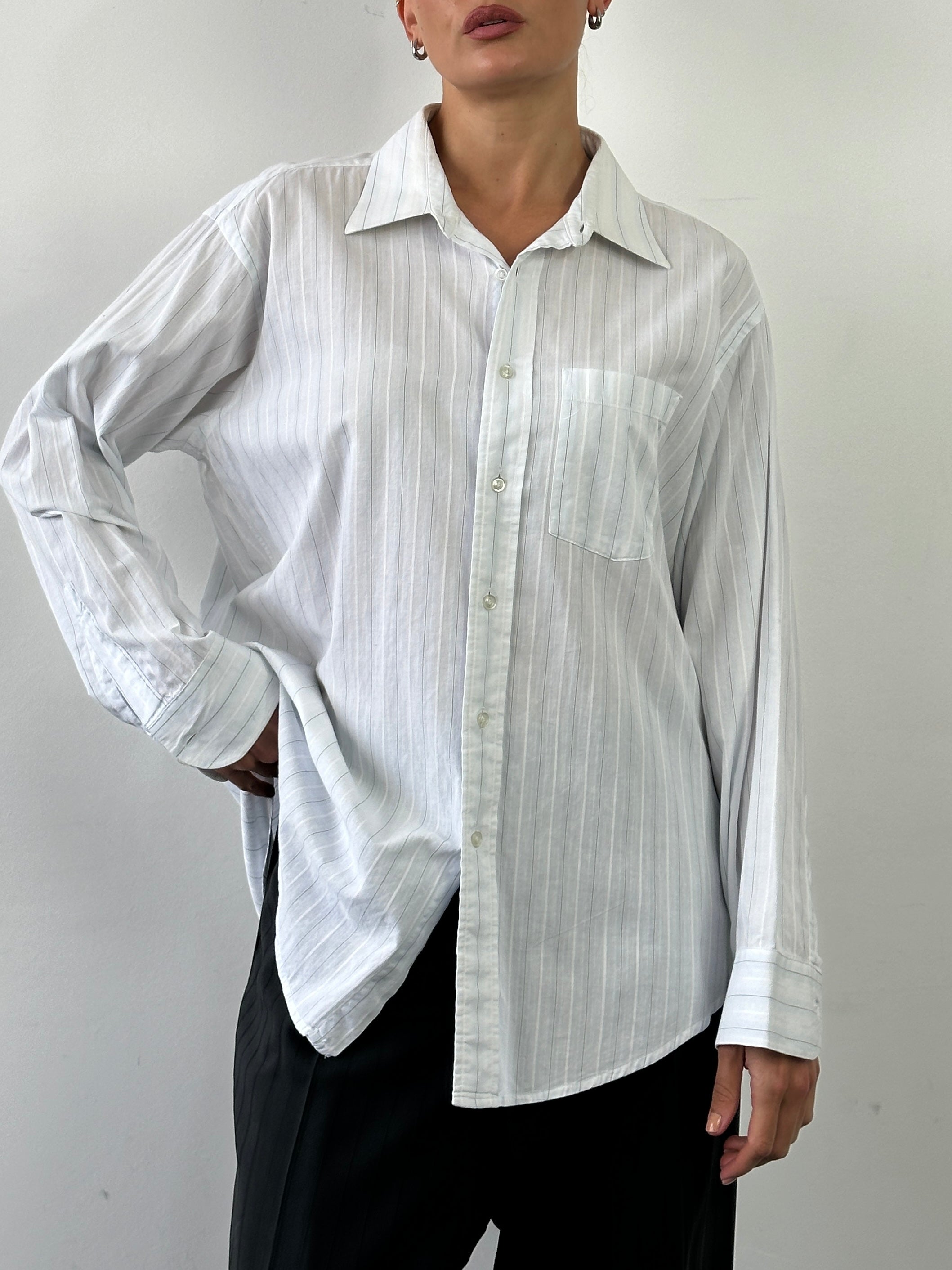Christian Dior Monsieur stripe pure cotton shirt in XL, showcasing a classic design with vertical blue and white stripes.