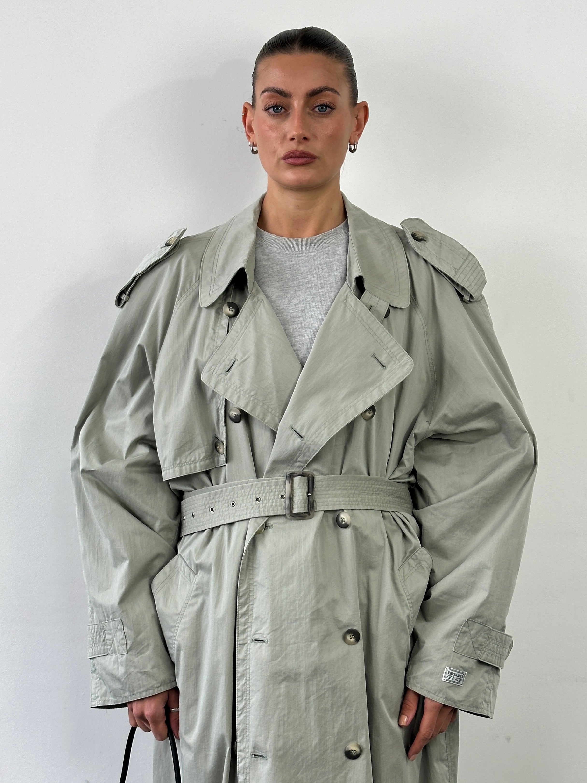 Vintage Cotton Double Breasted Belted Trench Coat - XXL - SYLK