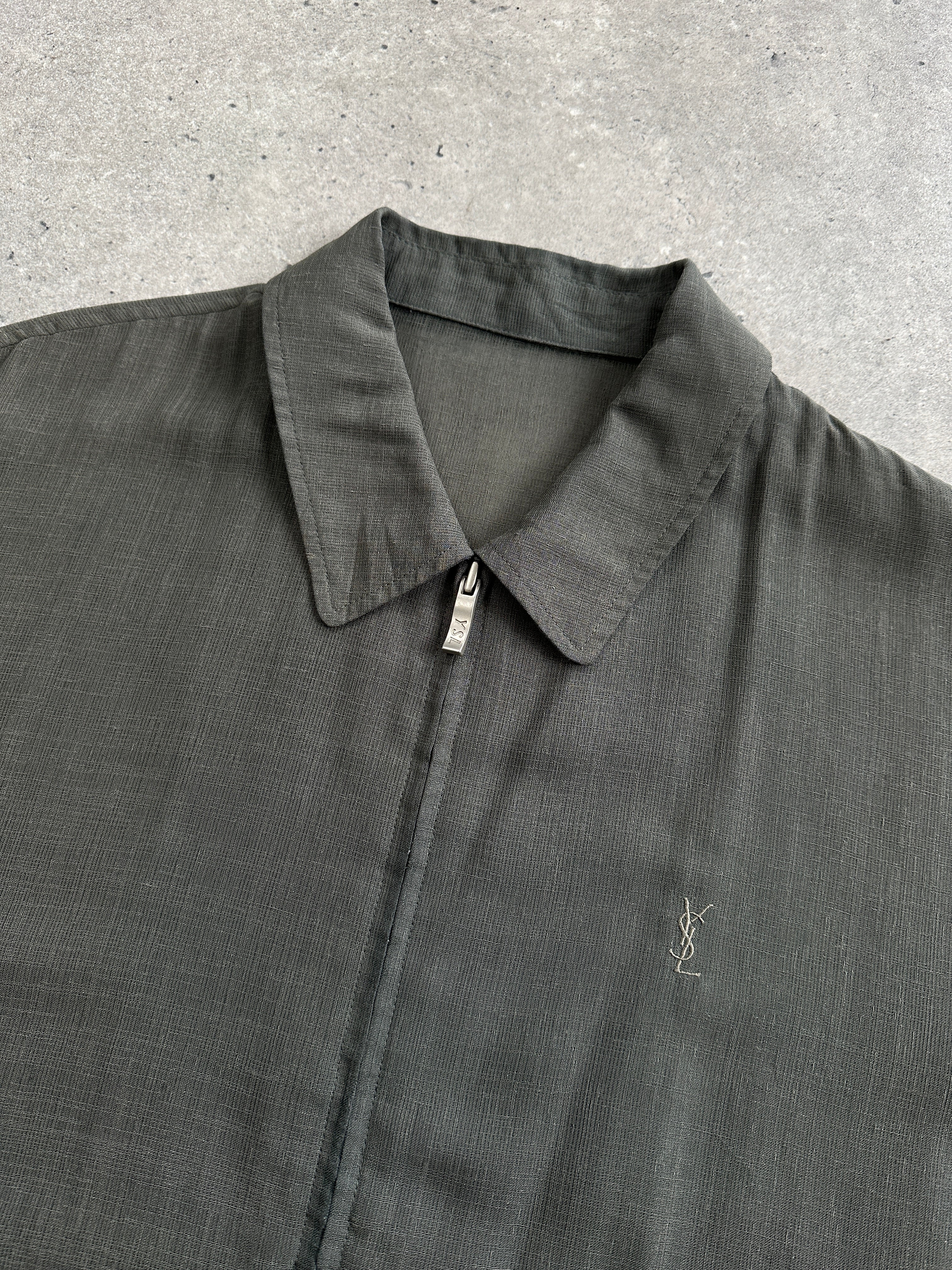 Yves Saint Laurent Pour Homme logo sheer bomber jacket in size L, featuring a sleek design with the brand's signature style.