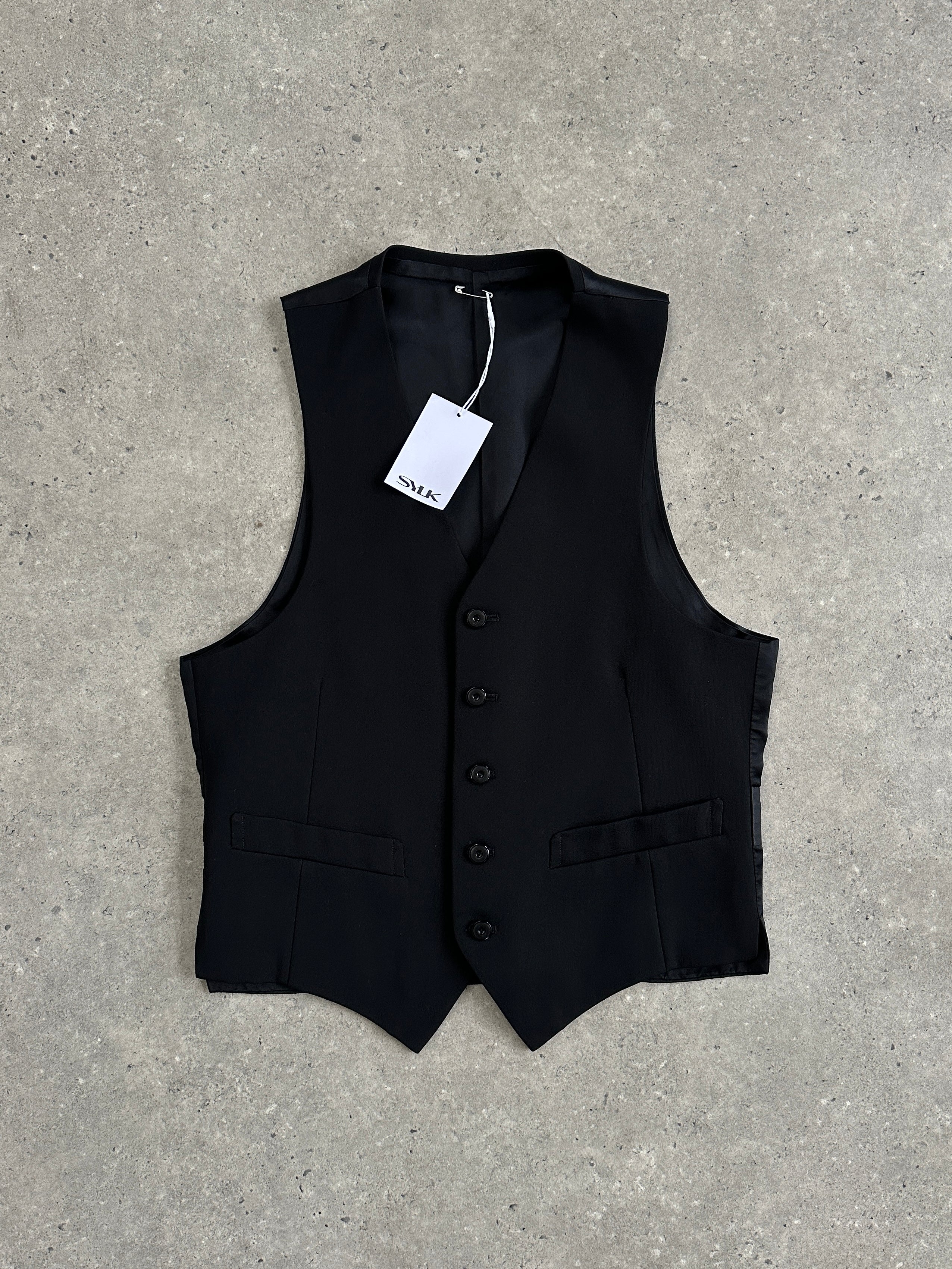 Vintage wool blend tailored waistcoat in size M, featuring classic design and button closure, shown on a neutral background.
