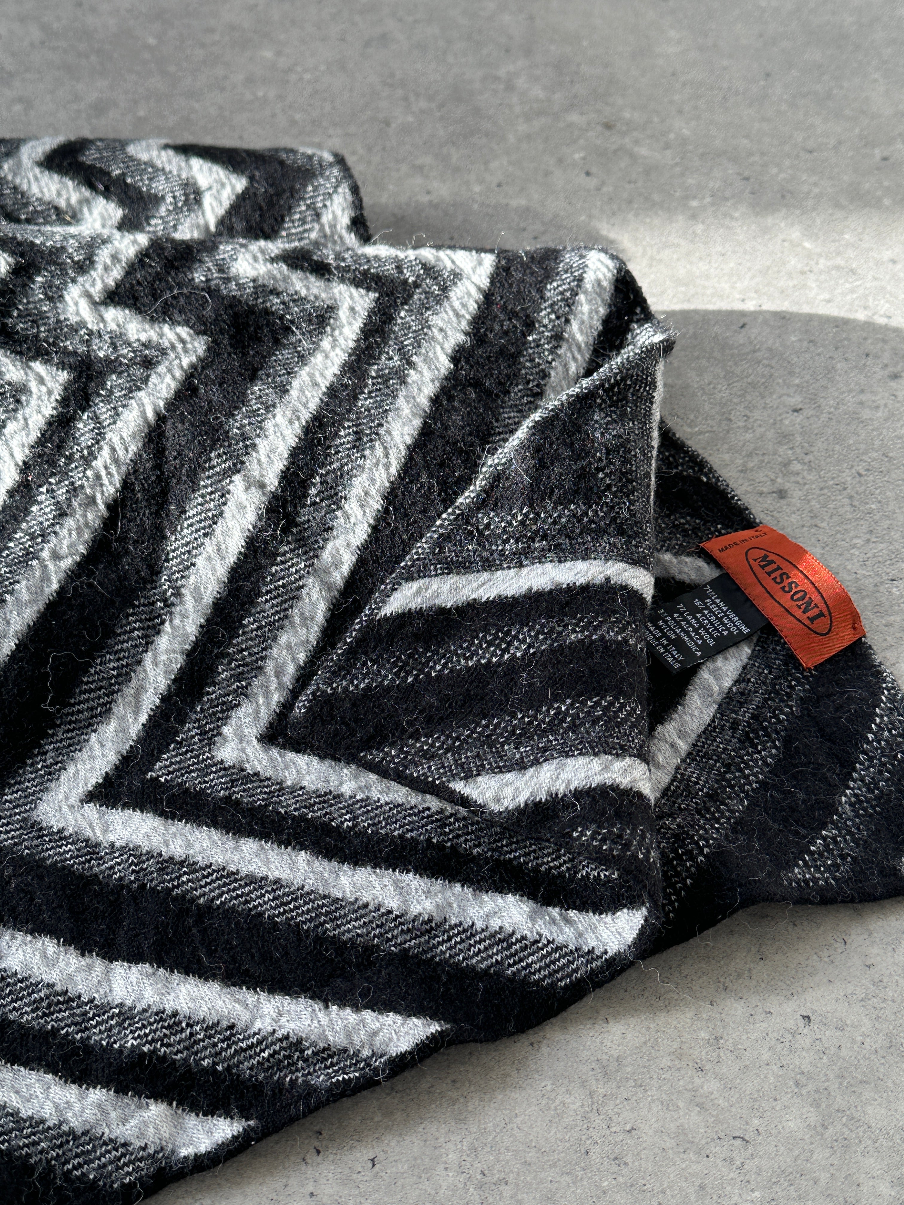 Missoni Wool Chevron Scarf with vibrant zigzag pattern, soft texture, and stylish design perfect for cold weather accessories.