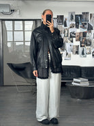 Vintage 1990s High Neck Leather Bomber Jacket - XL - SYLK
