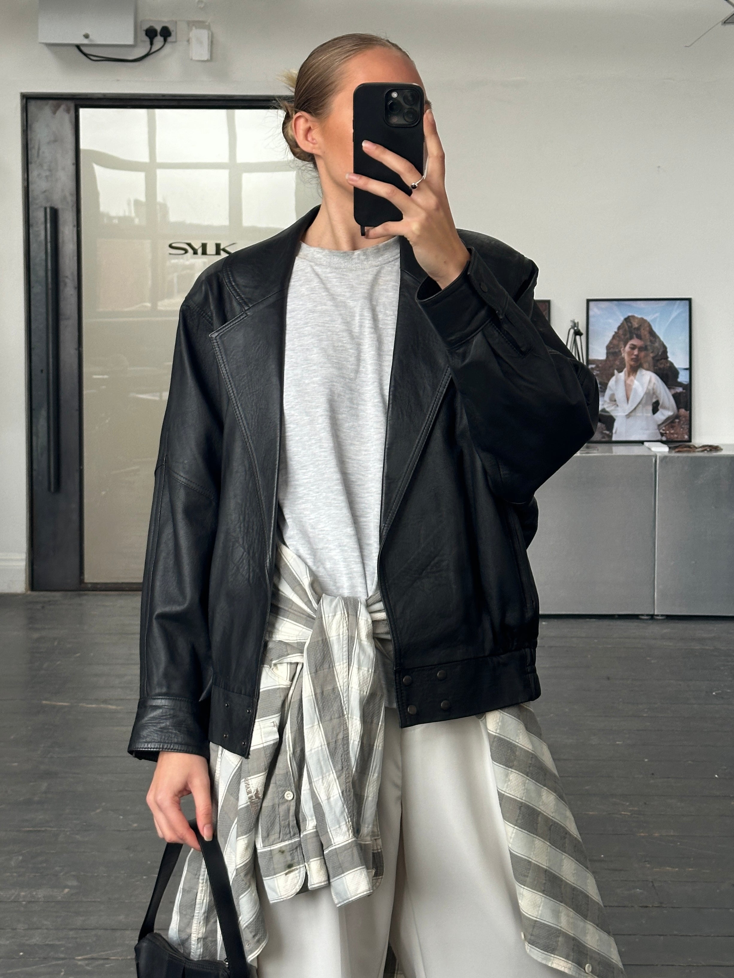 Vintage 1990s Lamb Leather Bomber Jacket - M - SYLK