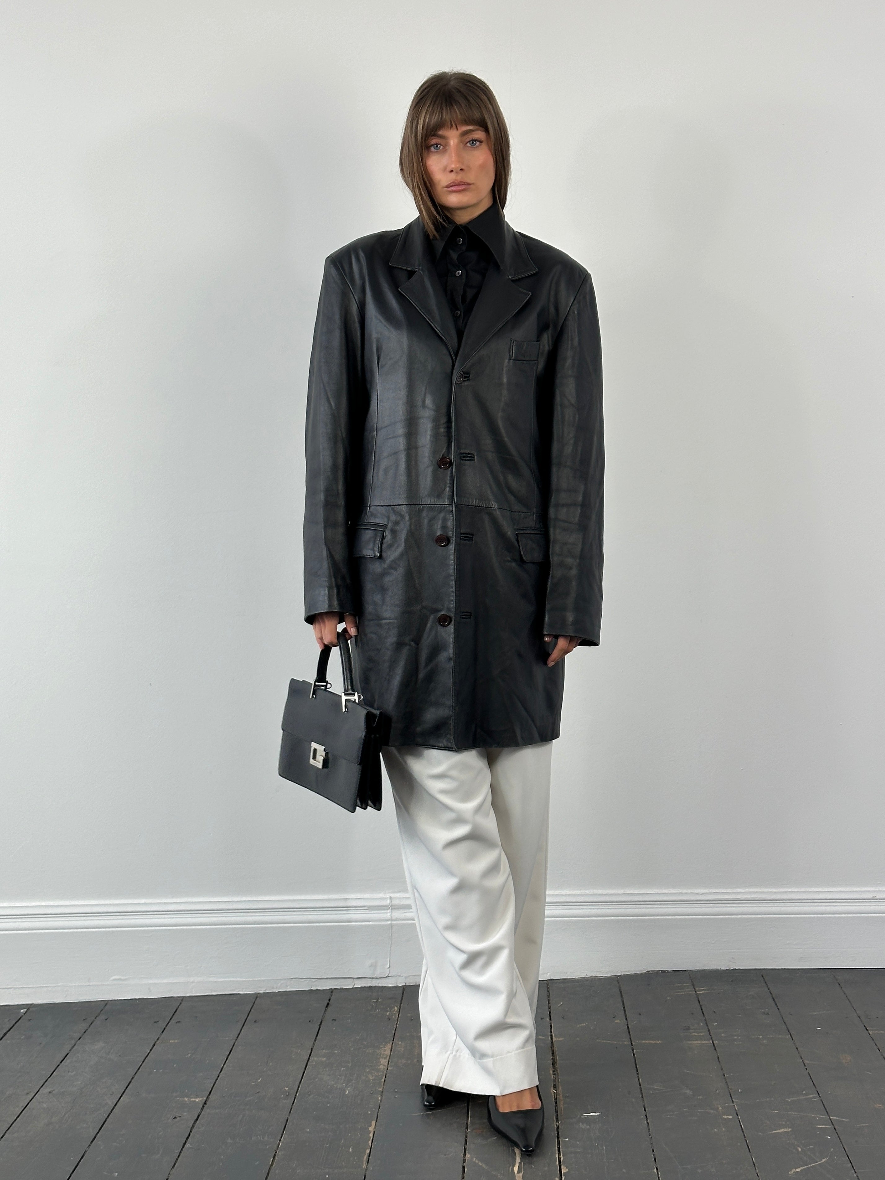 Italian Vintage 1990s Smooth Leather Trench Coat - L/XL | SYLK