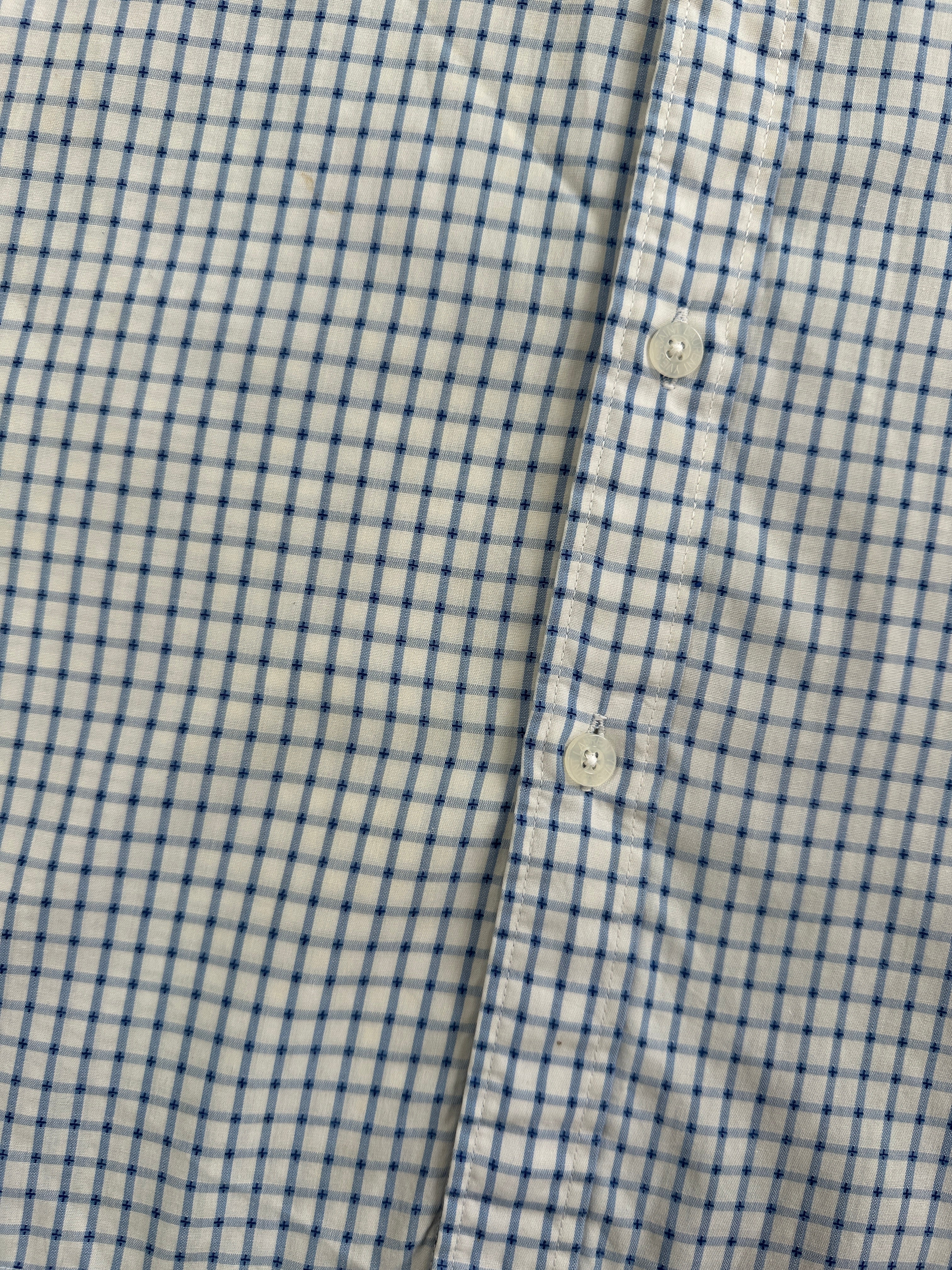Yves Saint Laurent Pour Homme cotton check short sleeve logo shirt in size L, featuring a classic plaid pattern and brand logo detail.