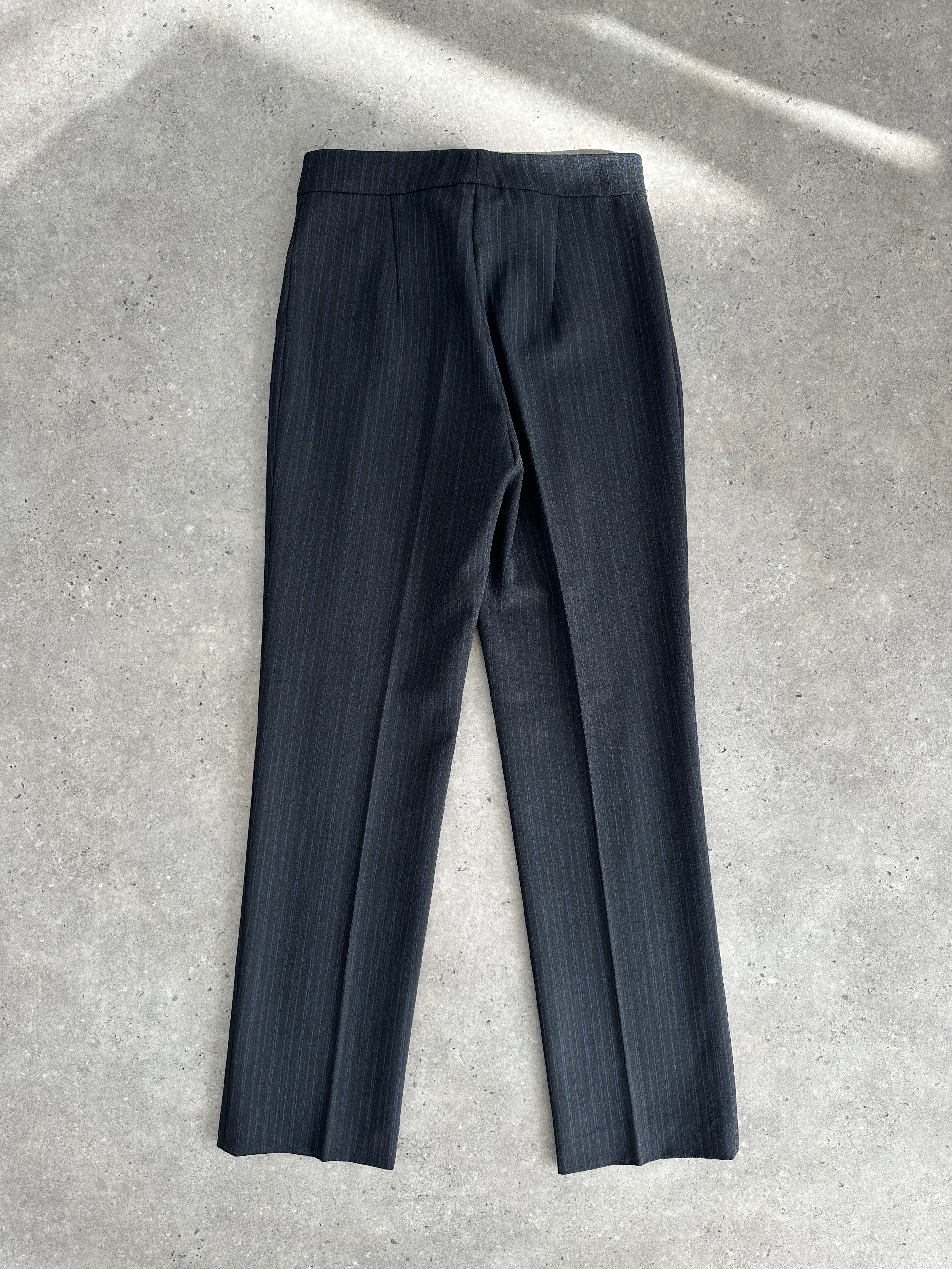 Vintage striped straight leg tailored trousers with mid-waist fit in size W26, featuring a classic vintage design.